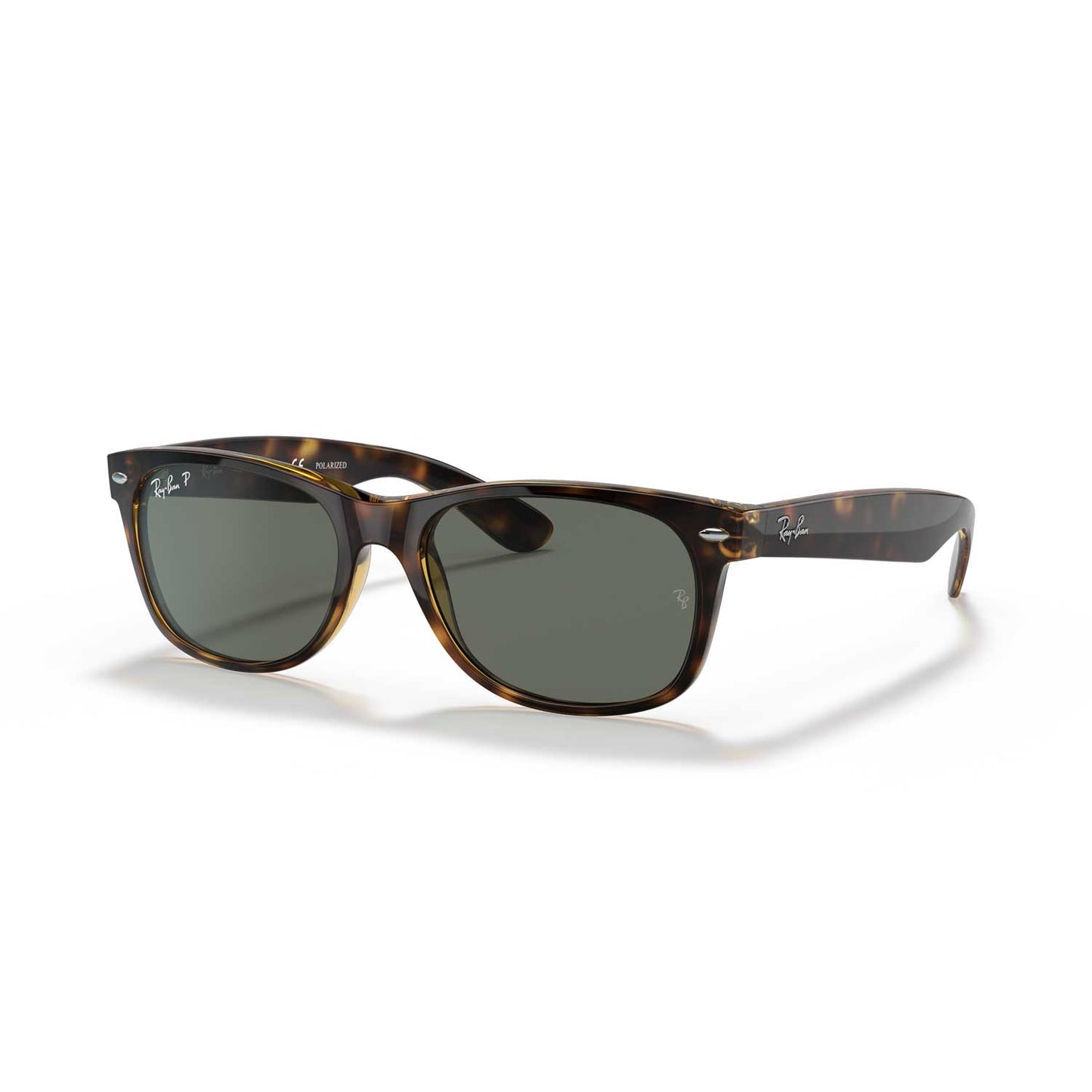 Ray-Ban New Wayfarer Classic Polarized Sunglasses - Tortoise Frame - Green Lenses