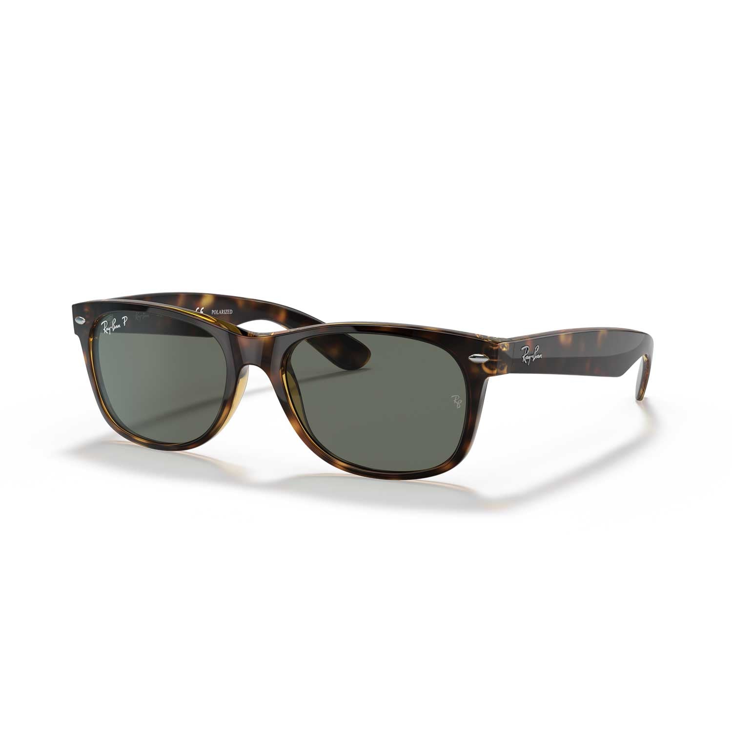 Ray-Ban New Wayfarer Classic Polarized Sunglasses - Tortoise Frame - Green Lenses - BeachToBlvd