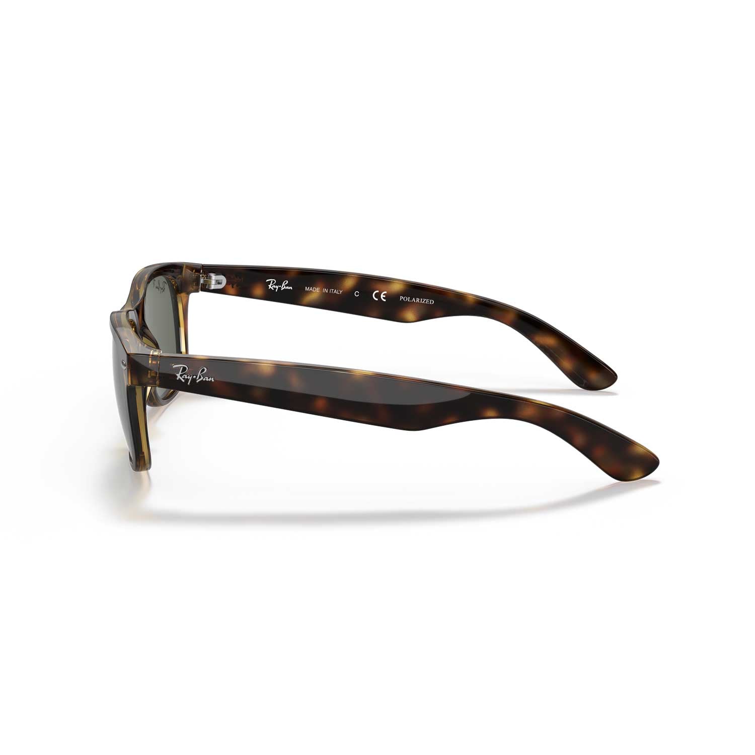 Ray-Ban New Wayfarer Classic Polarized Sunglasses - Tortoise Frame - Green Lenses - BeachToBlvd
