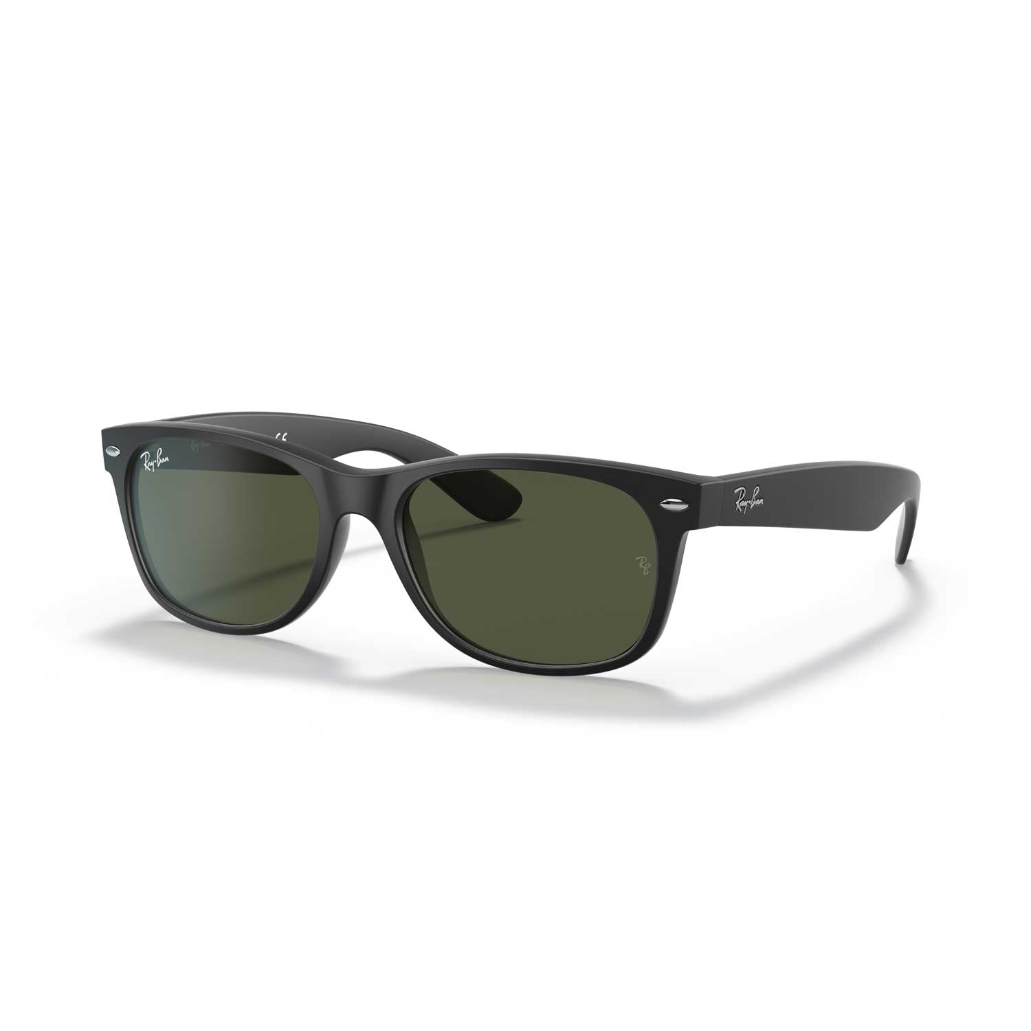 Ray-Ban New Wayfarer Classic Sunglasses - Matte Black   Frame - Green Lenses - BeachToBlvd