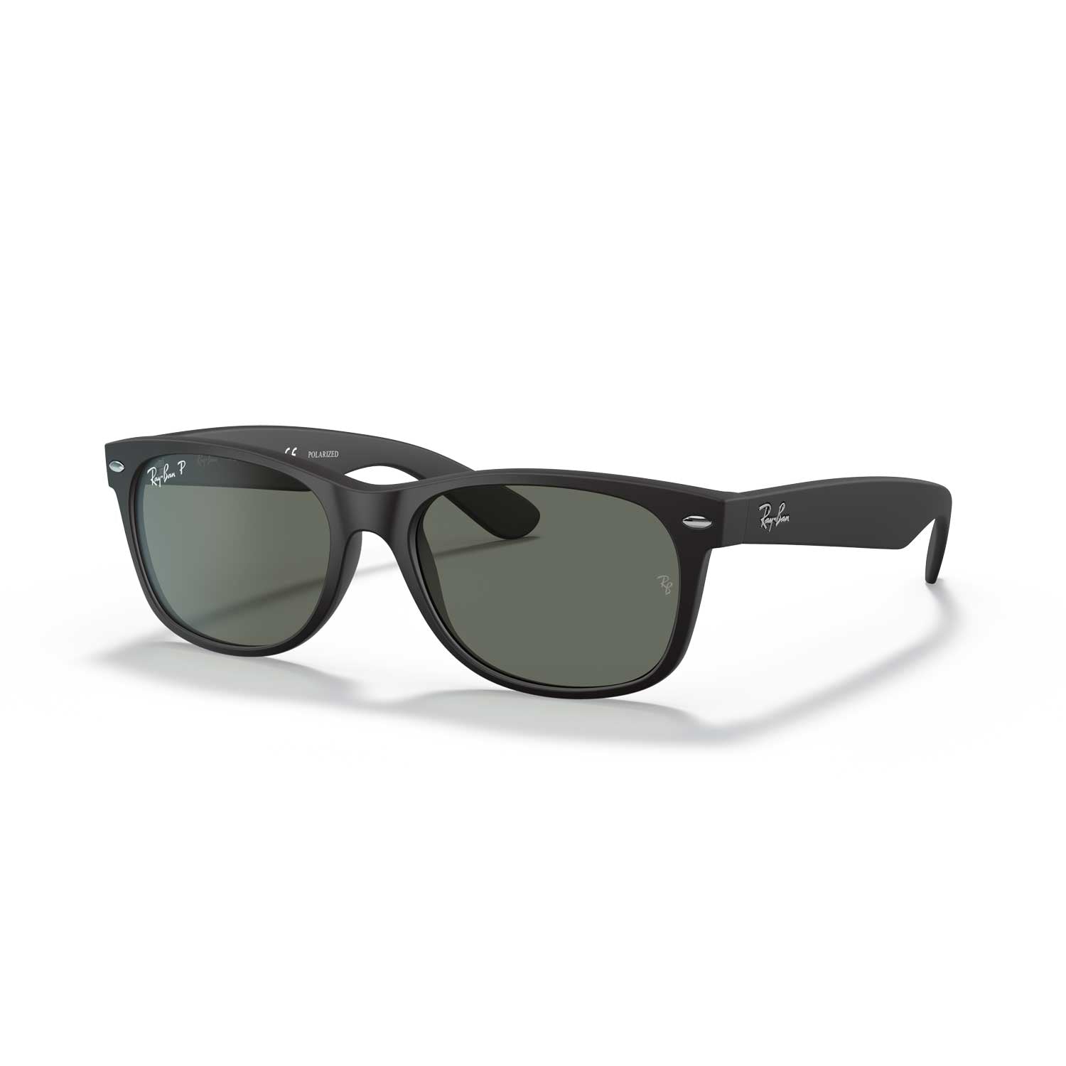 Ray-Ban New Wayfarer Classic Polarized Sunglasses - Matte Black Frame - Green Lenses - BeachToBlvd