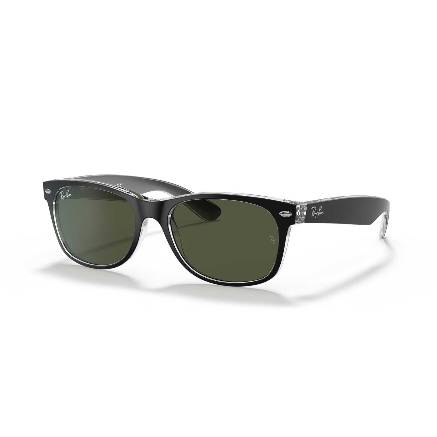 Ray-Ban New Wayfarer Classic Sunglasses - Matte Black On Transparent Frame - Green Lenses