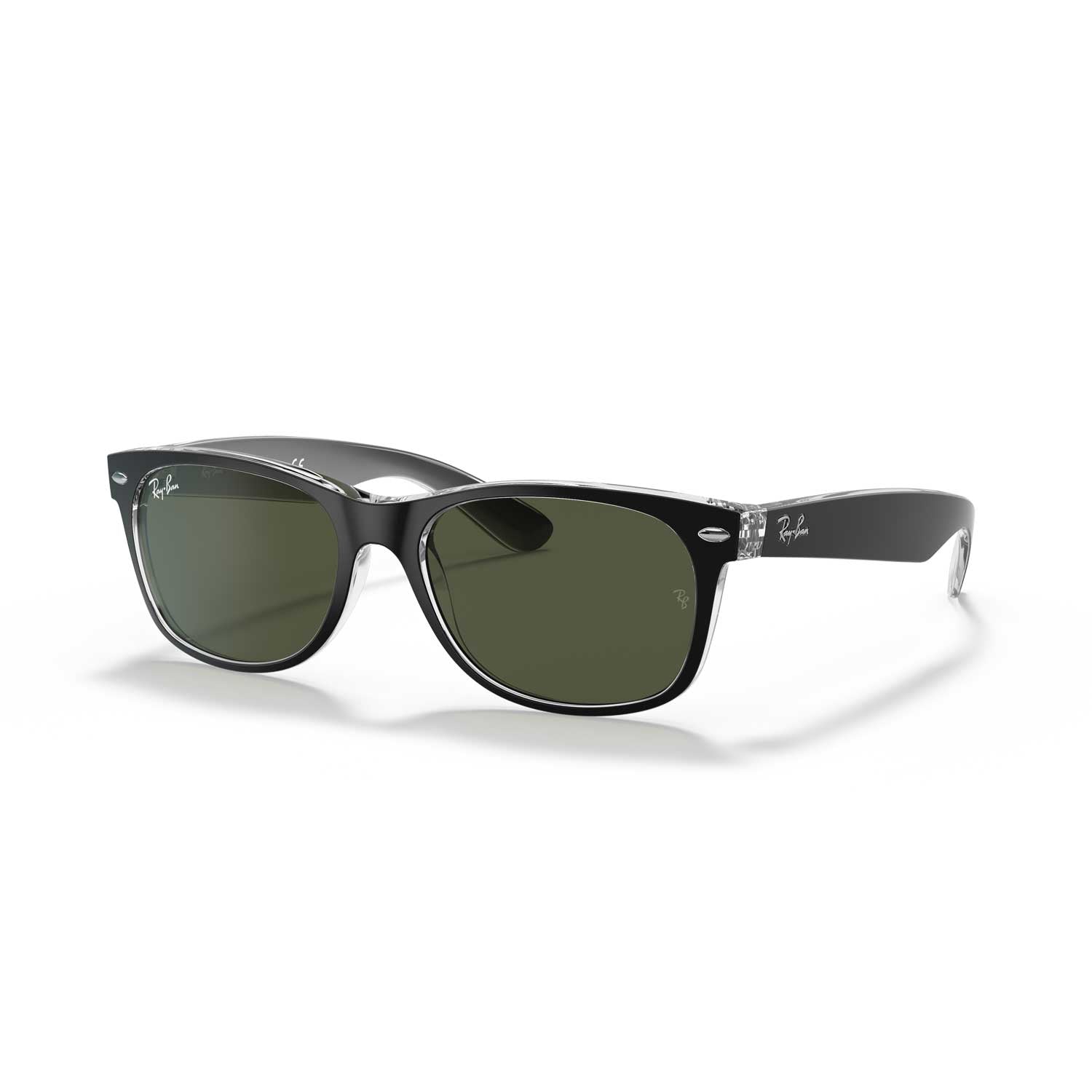 Ray-Ban New Wayfarer Classic Sunglasses - Matte Black On Transparent Frame - Green Lenses - BeachToBlvd