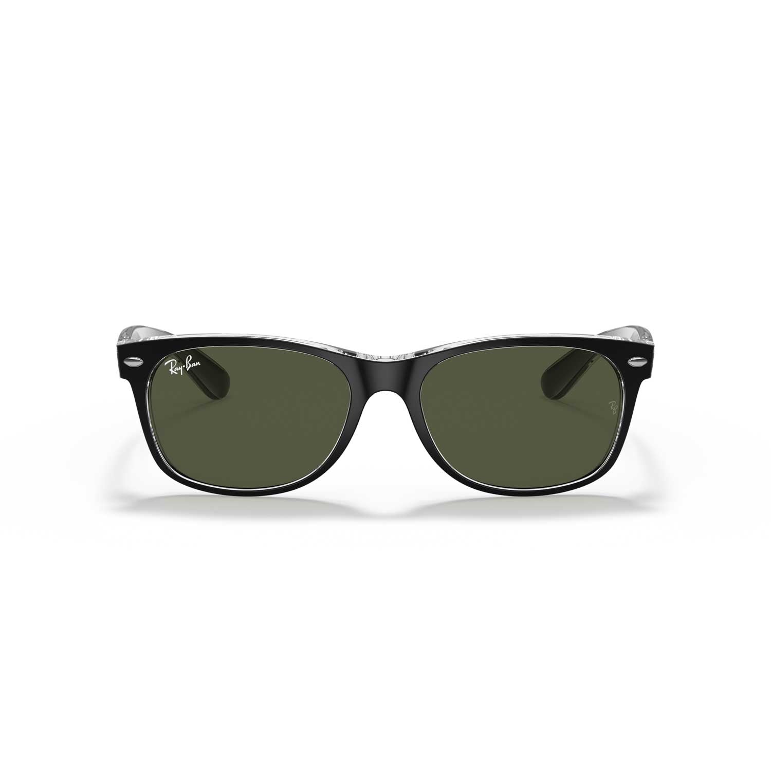 Ray-Ban New Wayfarer Classic Sunglasses - Matte Black On Transparent Frame - Green Lenses - BeachToBlvd