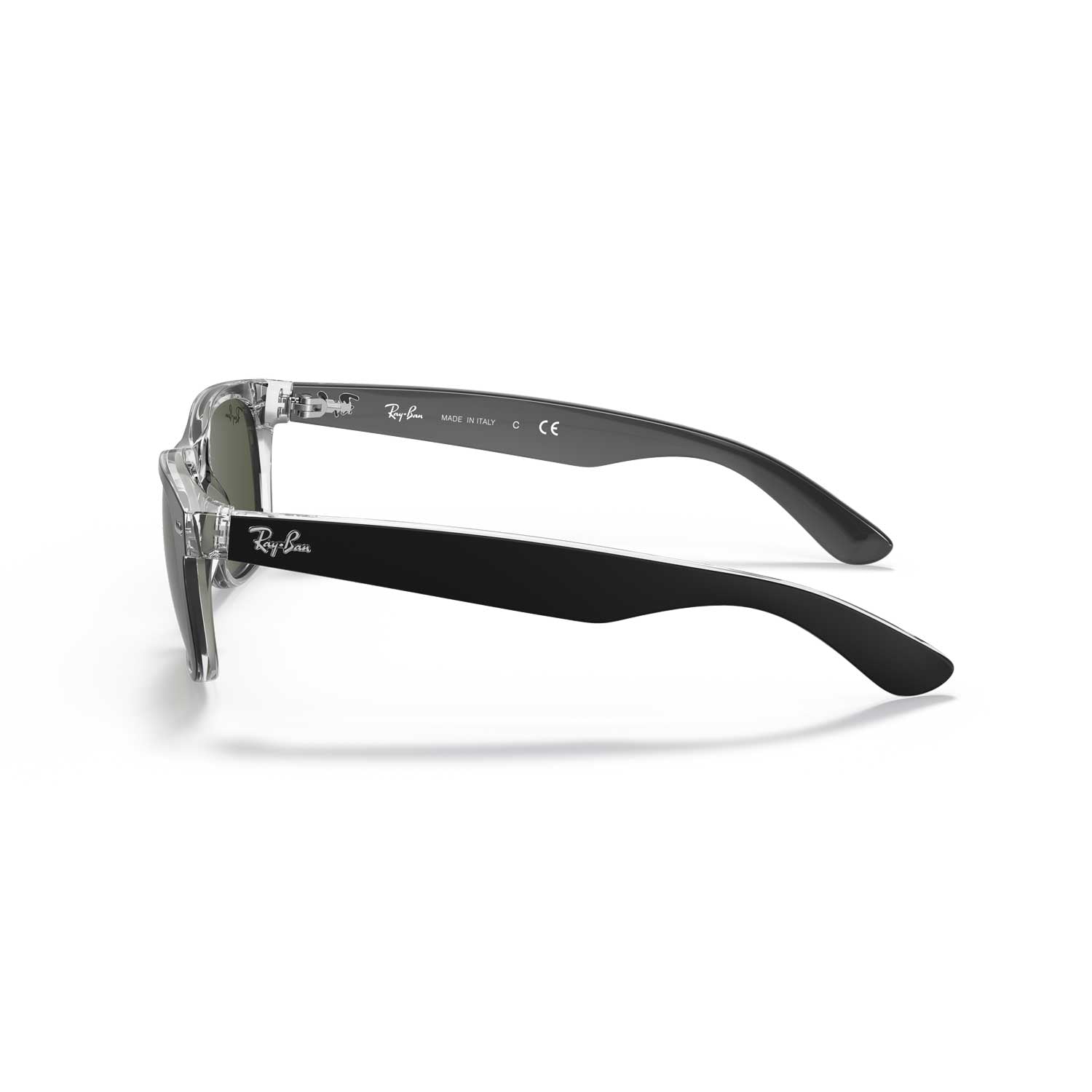 Ray-Ban New Wayfarer Classic Sunglasses - Matte Black On Transparent Frame - Green Lenses - BeachToBlvd