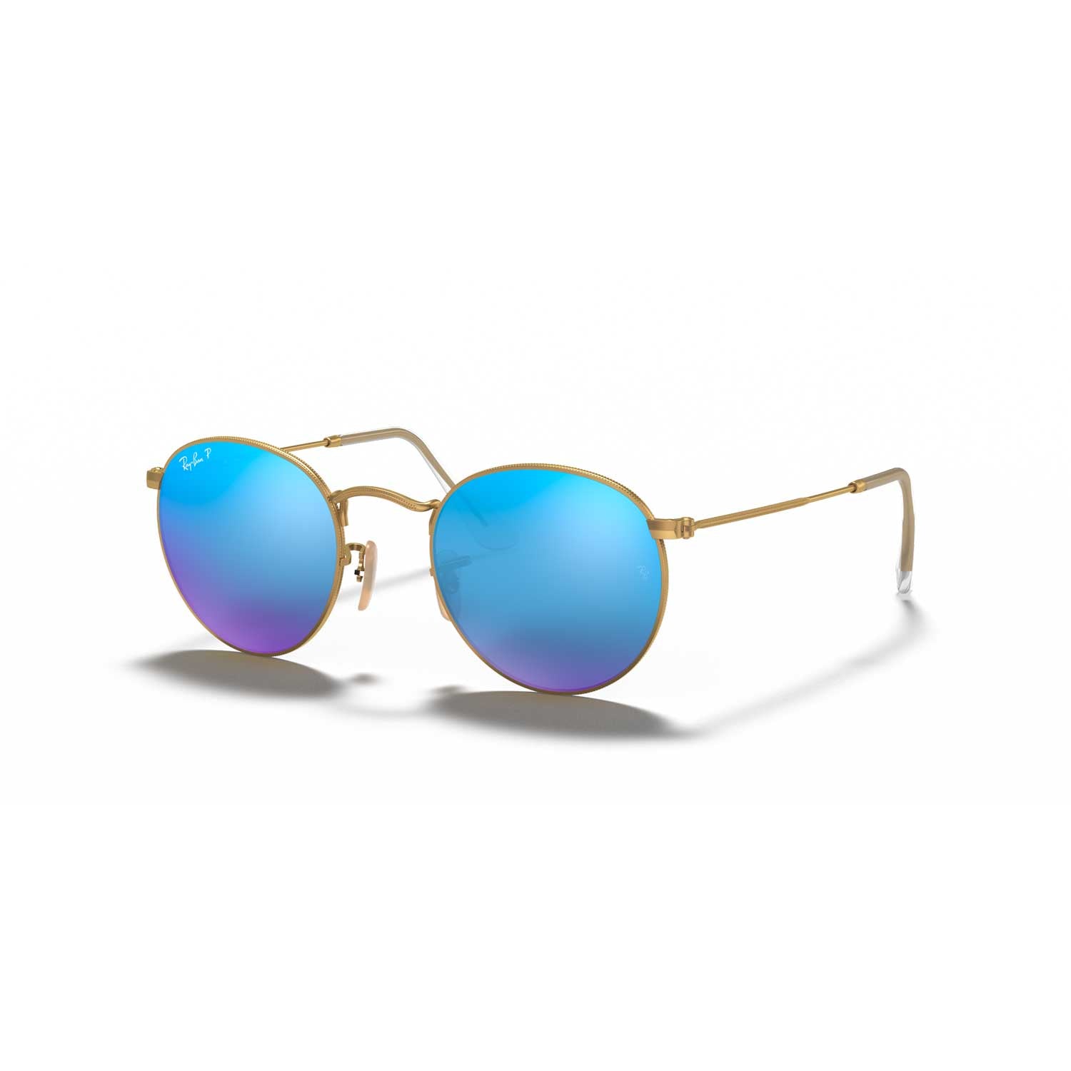 Ray-Ban RB3447 Round Polarized Sunglasses - Matte Gold Frame - Blue Lenses - BeachToBlvd