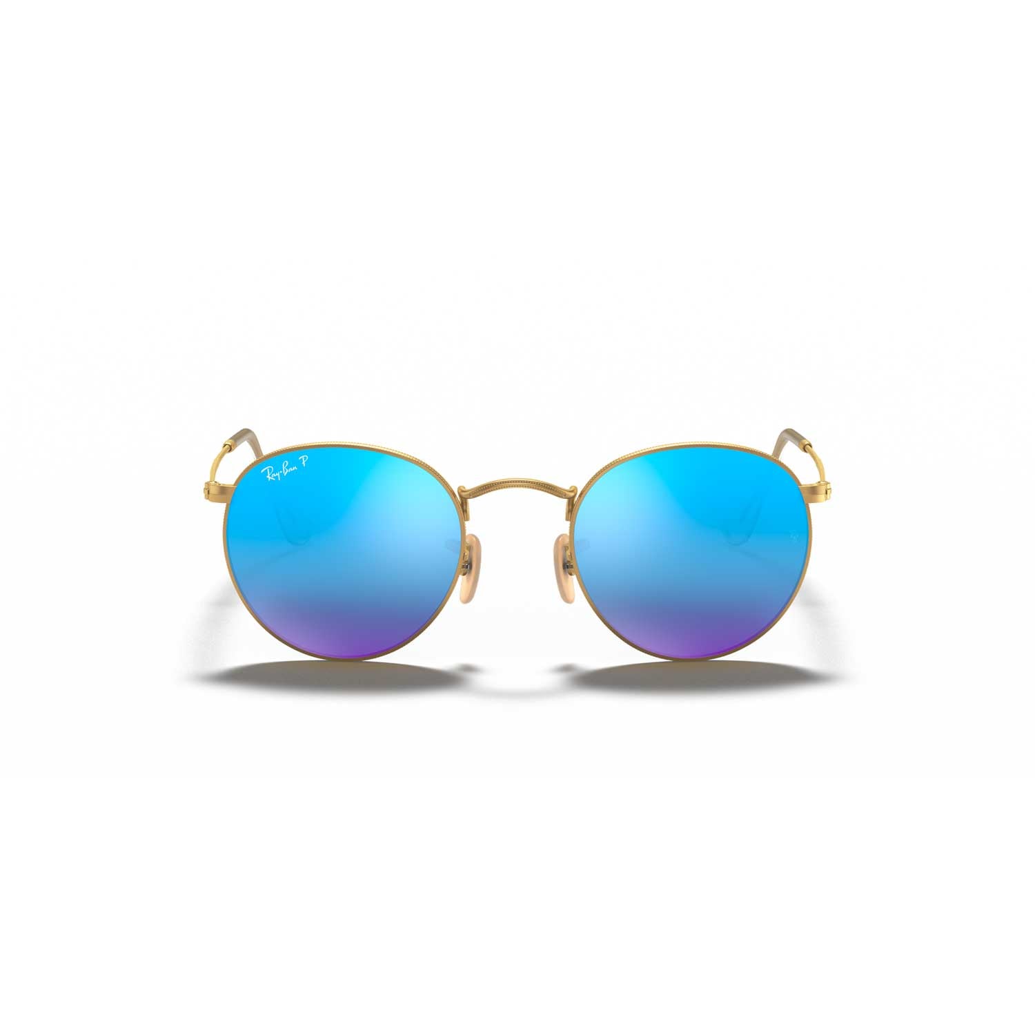 Ray-Ban RB3447 Round Polarized Sunglasses - Matte Gold Frame - Blue Lenses - BeachToBlvd