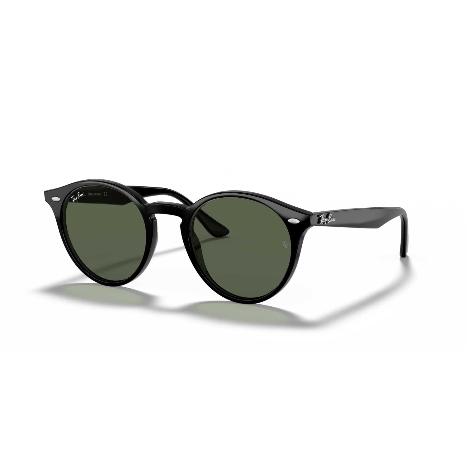 Ray-Ban RB2180 Round  Sunglasses - Black Frame - Green Lenses - BeachToBlvd