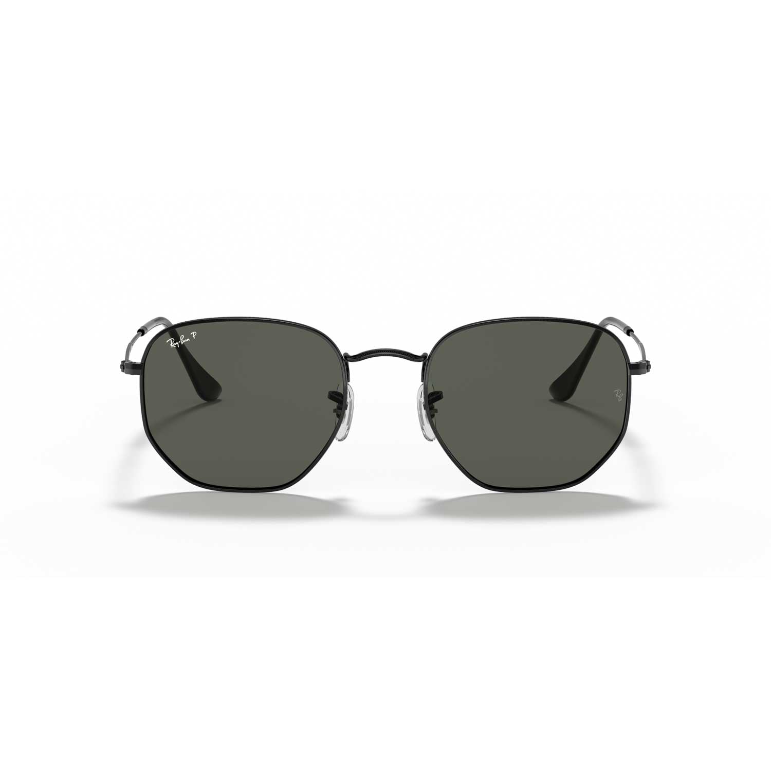 Ray-Ban Hexagonal Flat Lenses Polarized Sunglasses - Black Frame - Green Lenses - BeachToBlvd