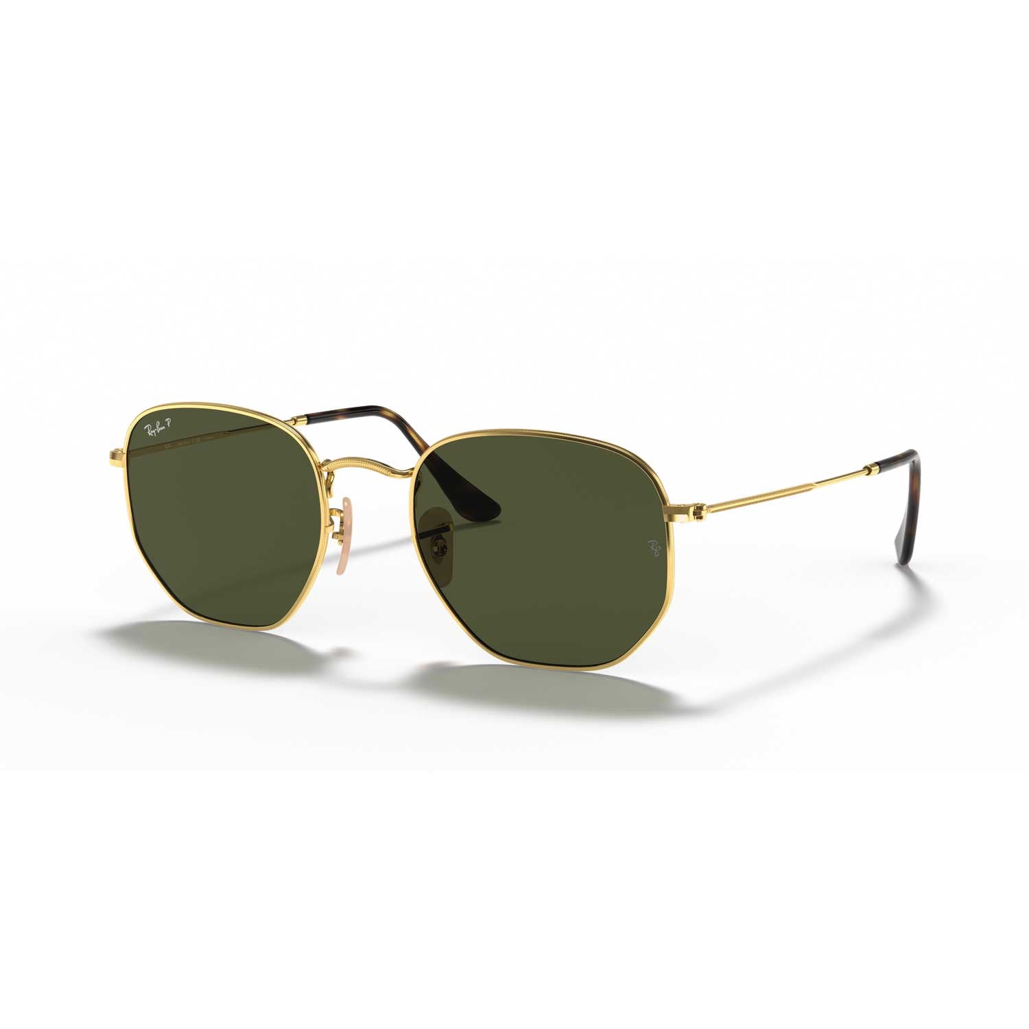 Ray-Ban Hexagonal Flat Lenses Polarized Sunglasses - Gold Frame - Green Lenses - BeachToBlvd