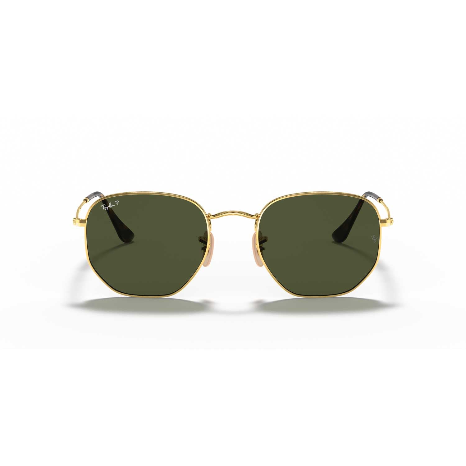 Ray-Ban Hexagonal Flat Lenses Polarized Sunglasses - Gold Frame - Green Lenses - BeachToBlvd