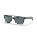 Ray-Ban New Wayfarer Classic Polarized Sunglasses - Transparent Grey Frame - Blue Lenses - BeachToBlvd