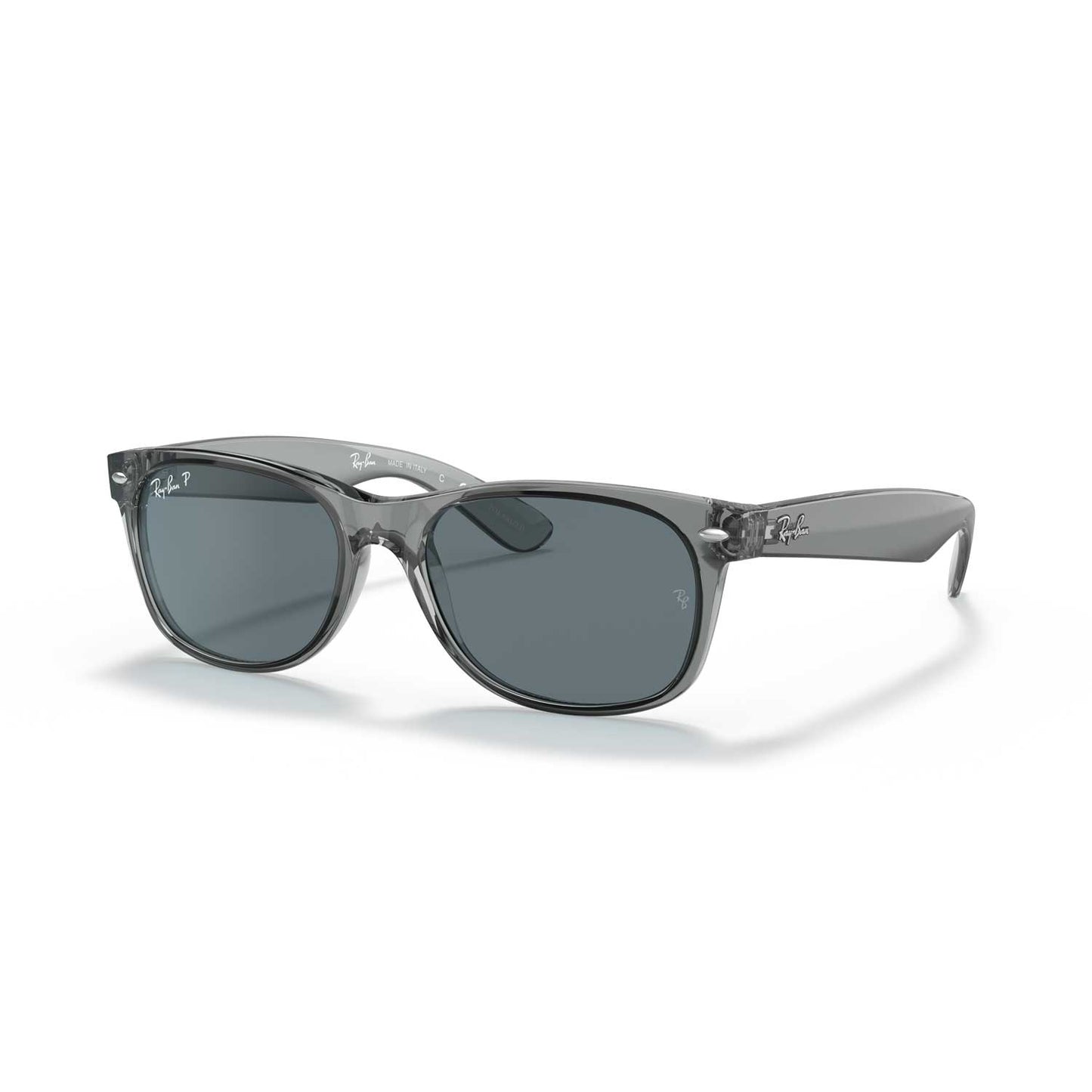 Ray-Ban New Wayfarer Classic Polarized Sunglasses - Transparent Grey Frame - Blue Lenses