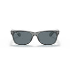 Ray-Ban New Wayfarer Classic Polarized Sunglasses - Transparent Grey Frame - Blue Lenses - BeachToBlvd