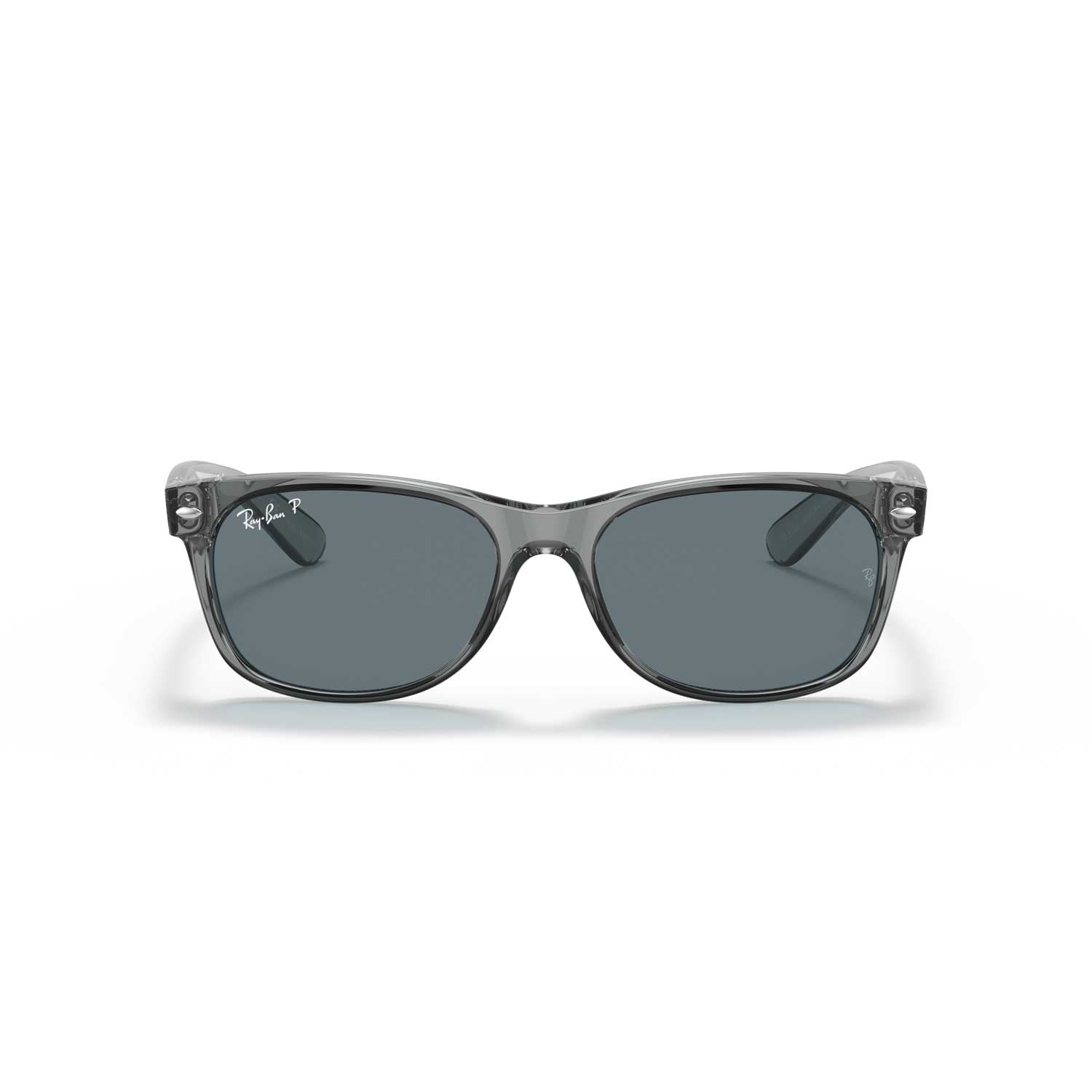 Ray-Ban New Wayfarer Classic Polarized Sunglasses - Transparent Grey Frame - Blue Lenses - BeachToBlvd