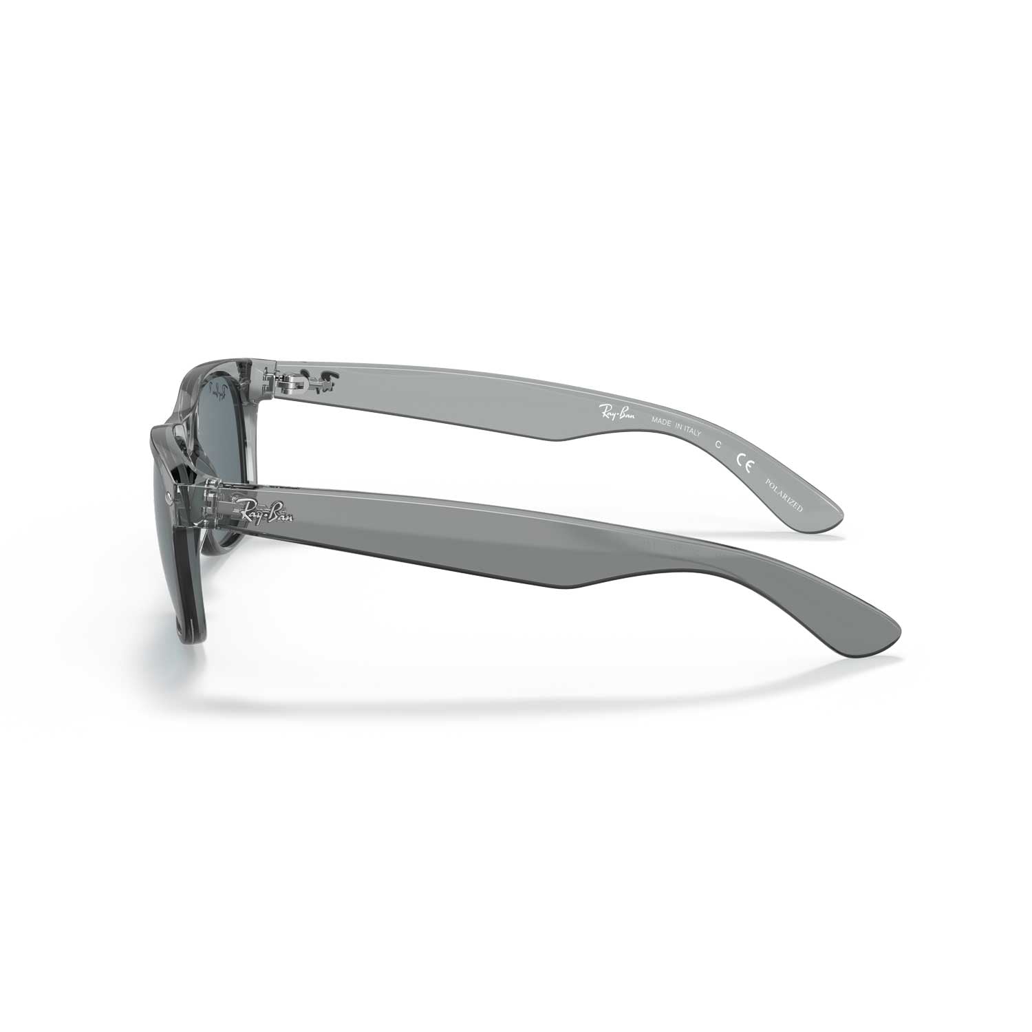 Ray-Ban New Wayfarer Classic Polarized Sunglasses - Transparent Grey Frame - Blue Lenses - BeachToBlvd