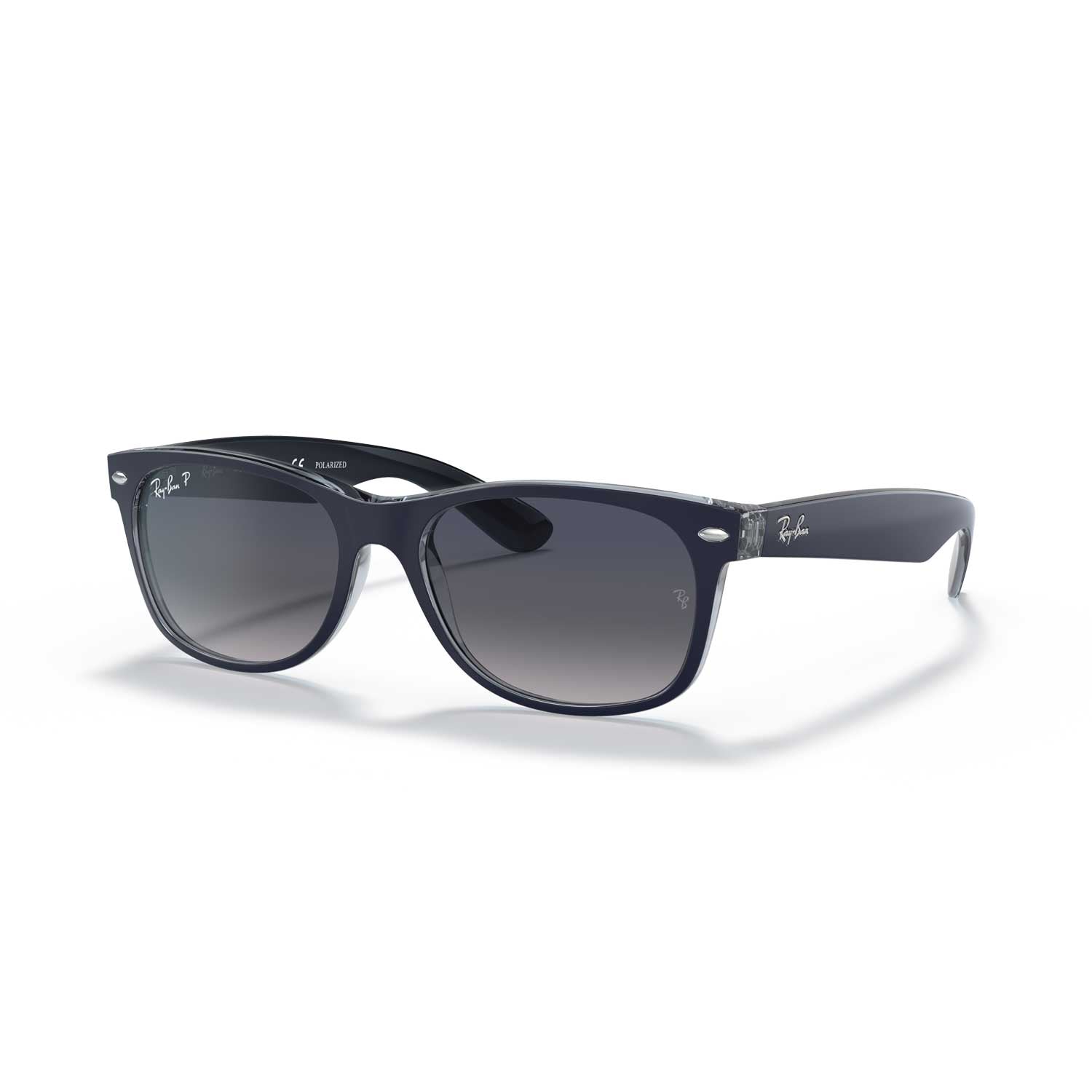 Ray-Ban New Wayfarer Classic Polarized Sunglasses - Matte Blue Frame / Blue Lenses - BeachToBlvd