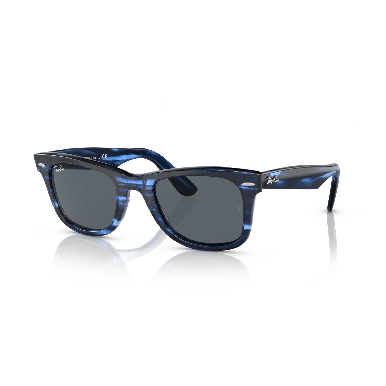 Ray-Ban Wayfarer Low Bridge Fit Bio-Acetate Sunglasses - Polished Striped Blue Frame - Blue Lenses - BeachToBlvd