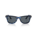 Ray-Ban Wayfarer Low Bridge Fit Bio-Acetate Sunglasses - Polished Striped Blue Frame - Blue Lenses - BeachToBlvd