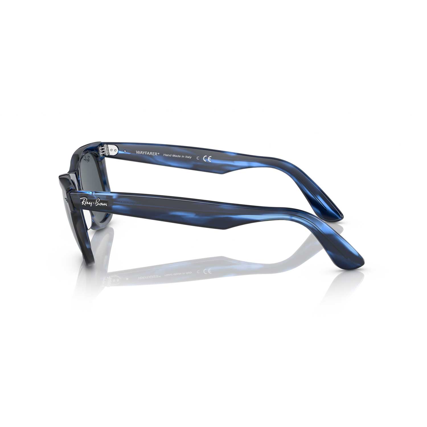 Ray-Ban Wayfarer Low Bridge Fit Bio-Acetate Sunglasses - Polished Striped Blue Frame - Blue Lenses - BeachToBlvd