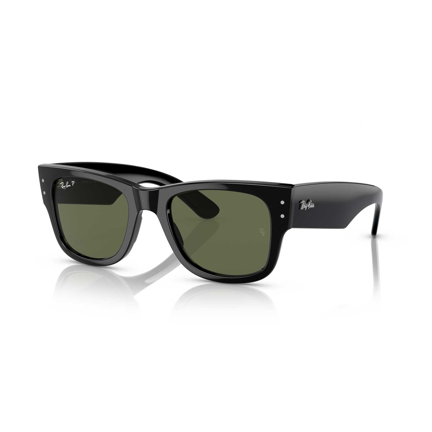 Ray-Ban Mega Wayfarer Polarized Sunglasses - Polished Black Frame - Green Lenses - BeachToBlvd