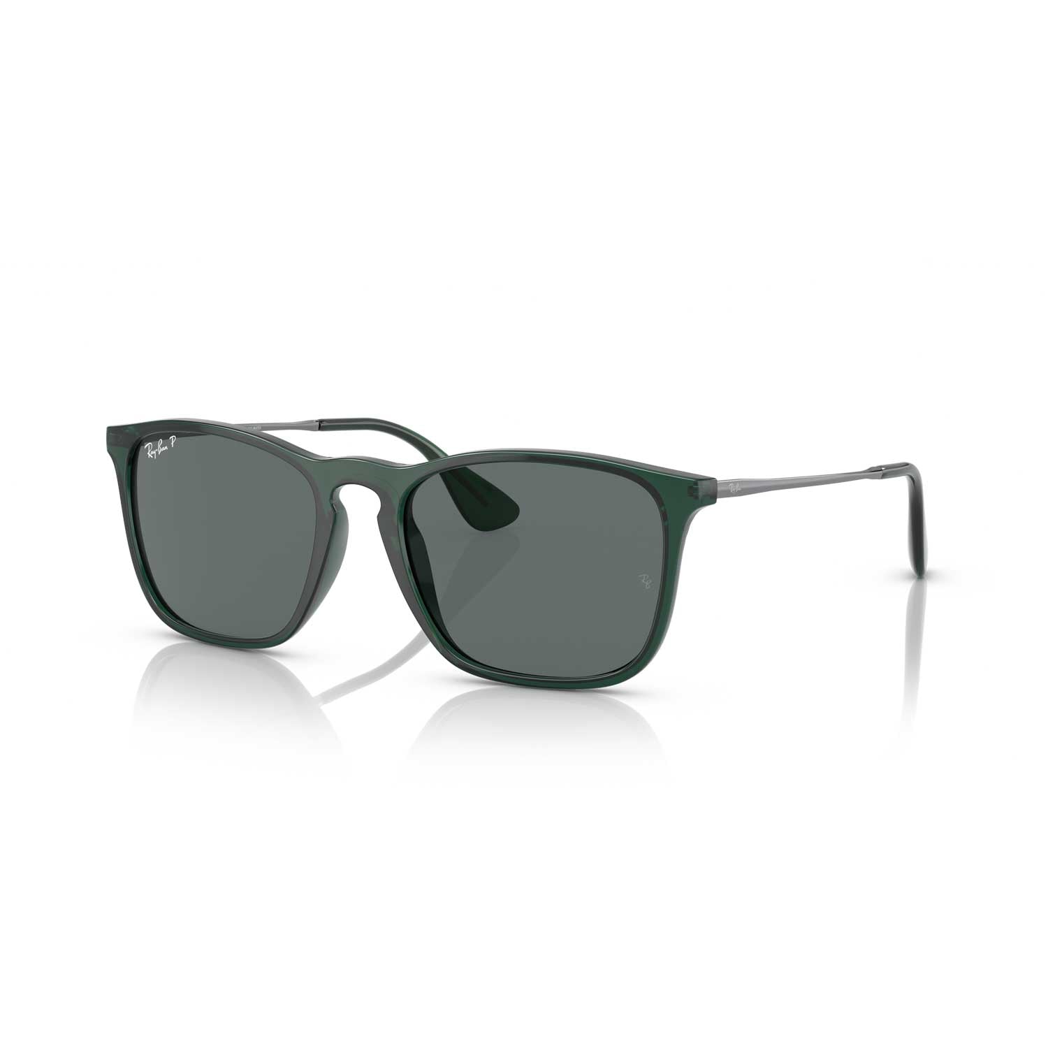 Ray-Ban Chris Polarized Sunglasses - Polished Transparent Green Frame - Gray Lenses - BeachToBlvd