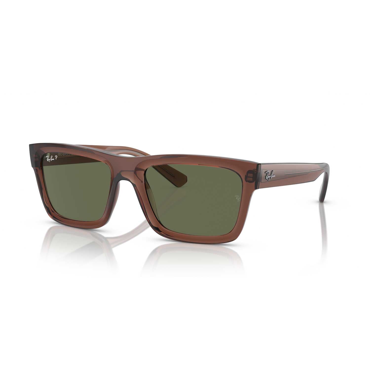 Ray-Ban Warren Bio Based Polarized Sunglasses - Polished Transparent Brown Frame - Green Lenses - BeachToBlvd