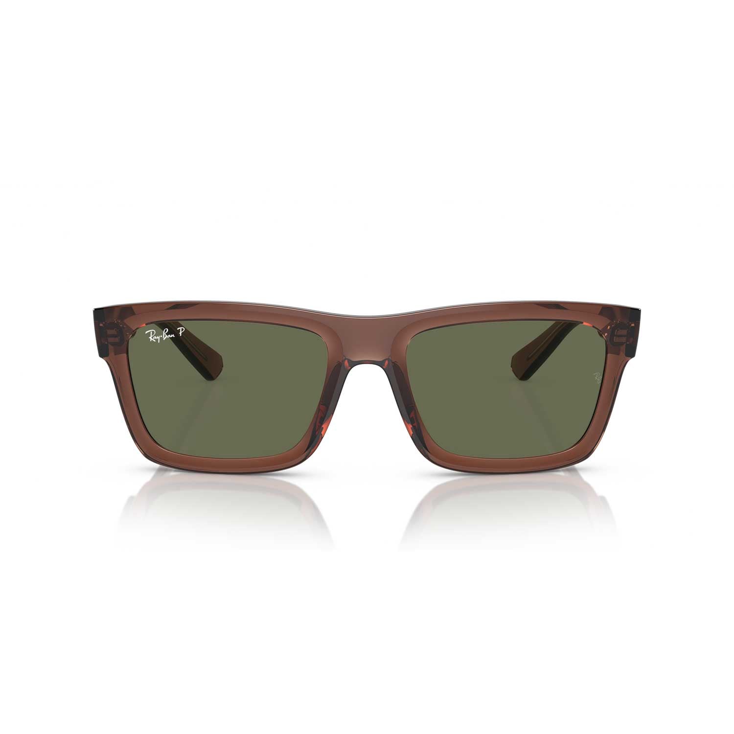 Ray-Ban Warren Bio Based Polarized Sunglasses - Polished Transparent Brown Frame - Green Lenses - BeachToBlvd