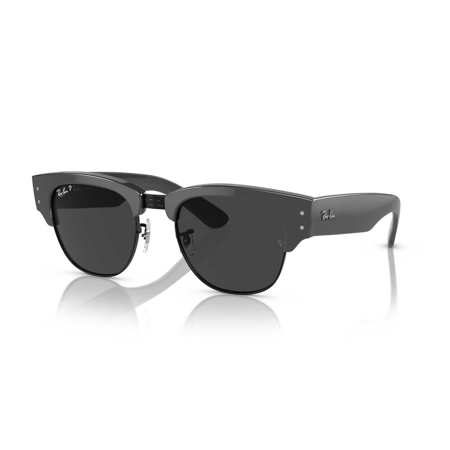 Ray-Ban Mega Clubmaster Polarized Sunglasses - Polished Grey on Black Frame - Black Lenses