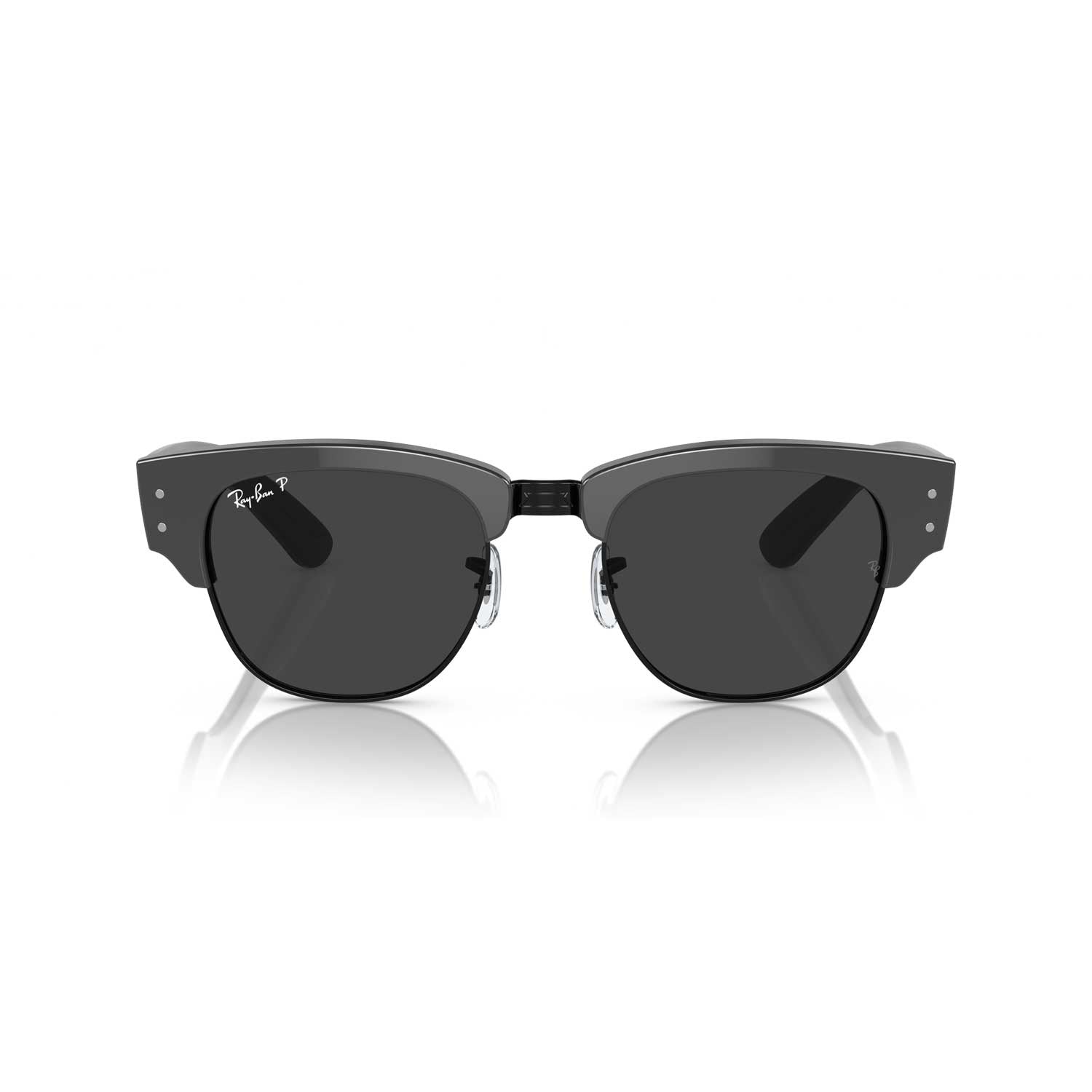 Ray-Ban Mega Clubmaster Polarized Sunglasses - Polished Grey on Black Frame - Black Lenses - BeachToBlvd