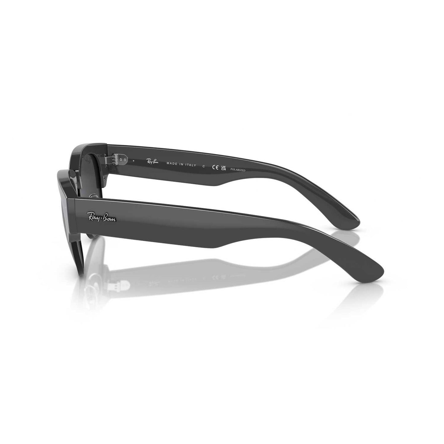 Ray-Ban Mega Clubmaster Polarized Sunglasses - Polished Grey on Black Frame - Black Lenses