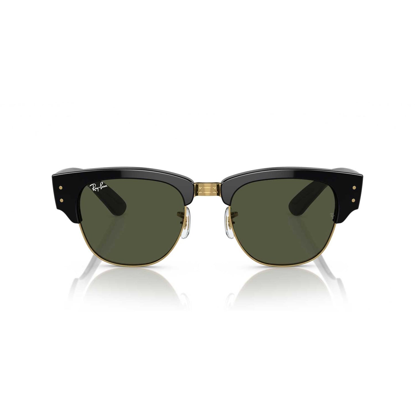 Ray-Ban Mega Clubmaster Sunglasses - Polished Black On Gold Frame - Green Lenses