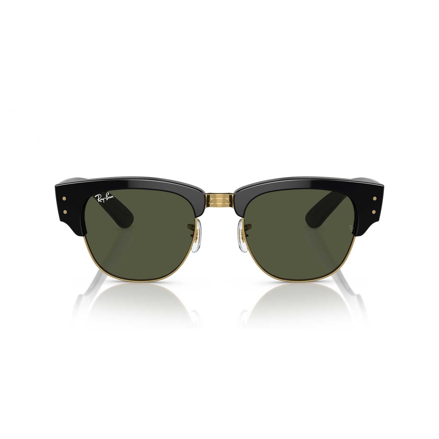 Ray-Ban Mega Clubmaster Sunglasses - Polished Black On Gold Frame - Green Lenses - BeachToBlvd