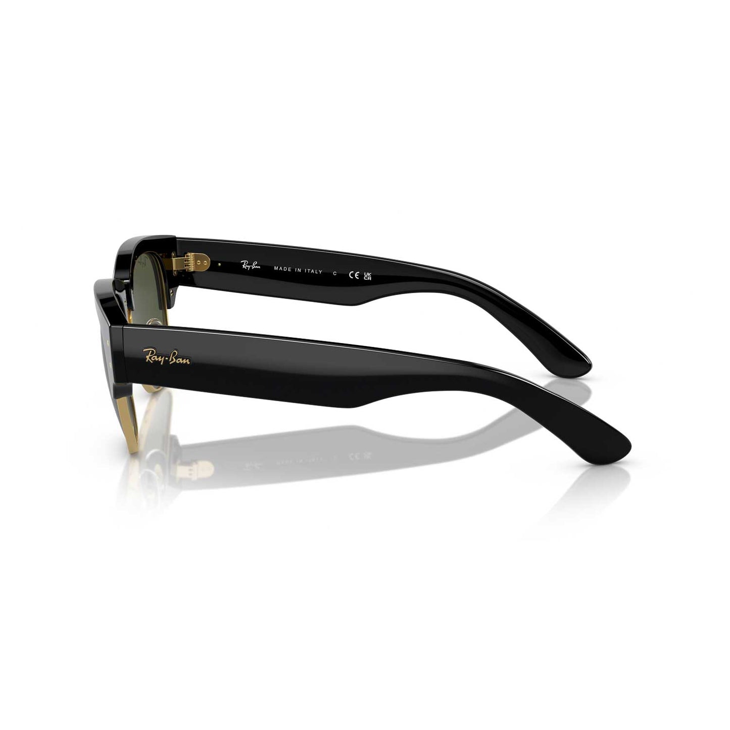 Ray-Ban Mega Clubmaster Sunglasses - Polished Black On Gold Frame - Green Lenses