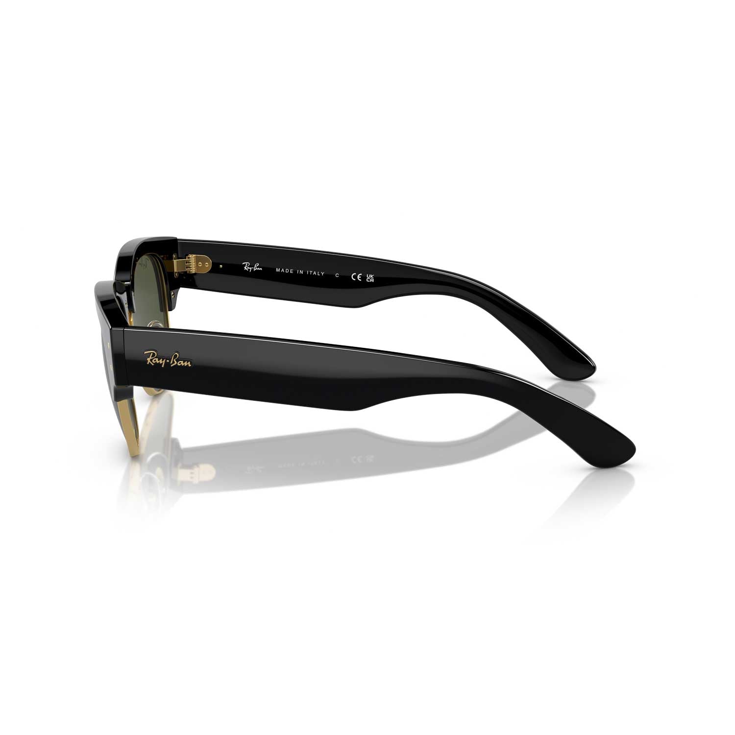 Ray-Ban Mega Clubmaster Sunglasses - Polished Black On Gold Frame - Green Lenses - BeachToBlvd
