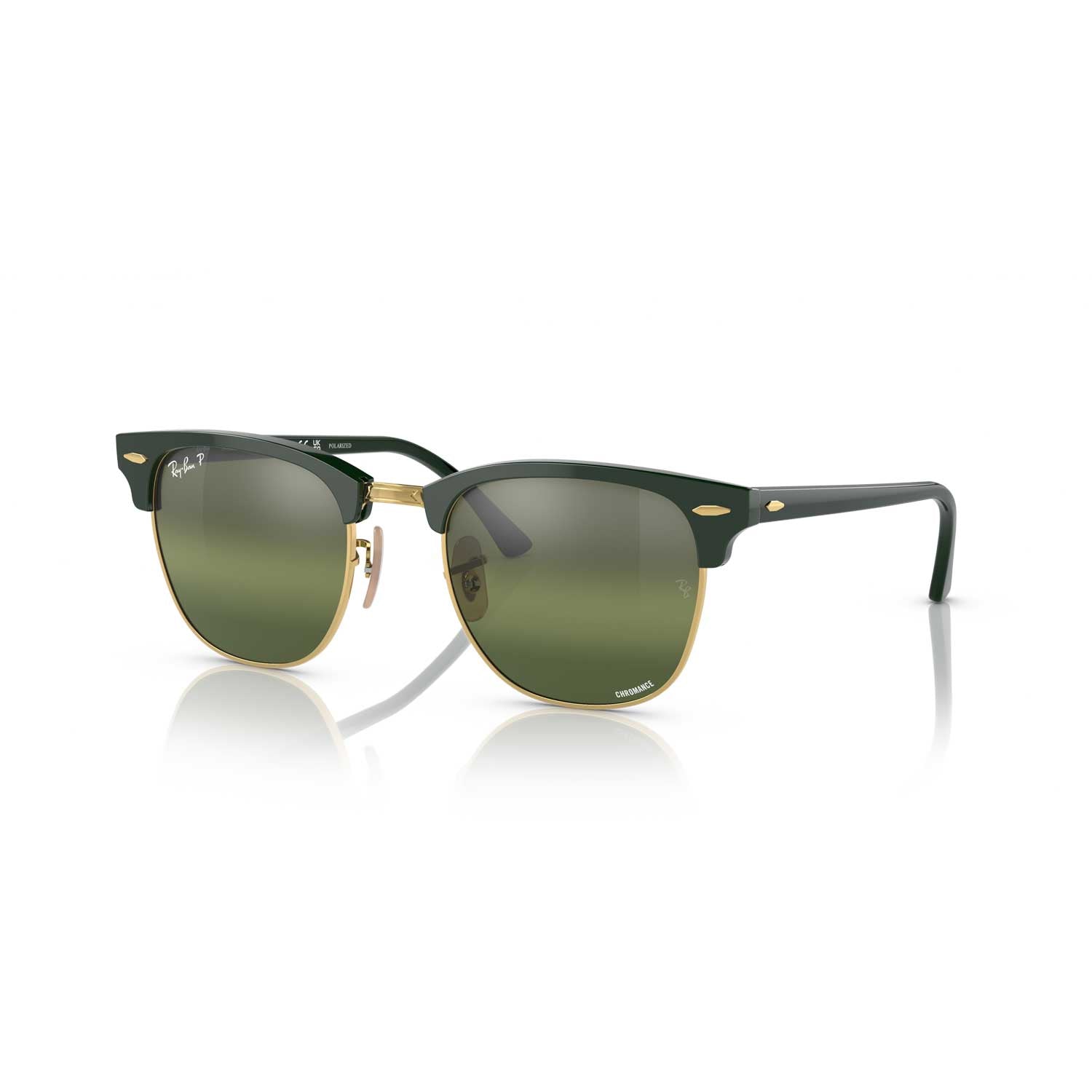 Ray-Ban Clubmaster Chromance Polarized Sunglasses - Green on Gold 55 mm Frame - Green Lenses - BeachToBlvd