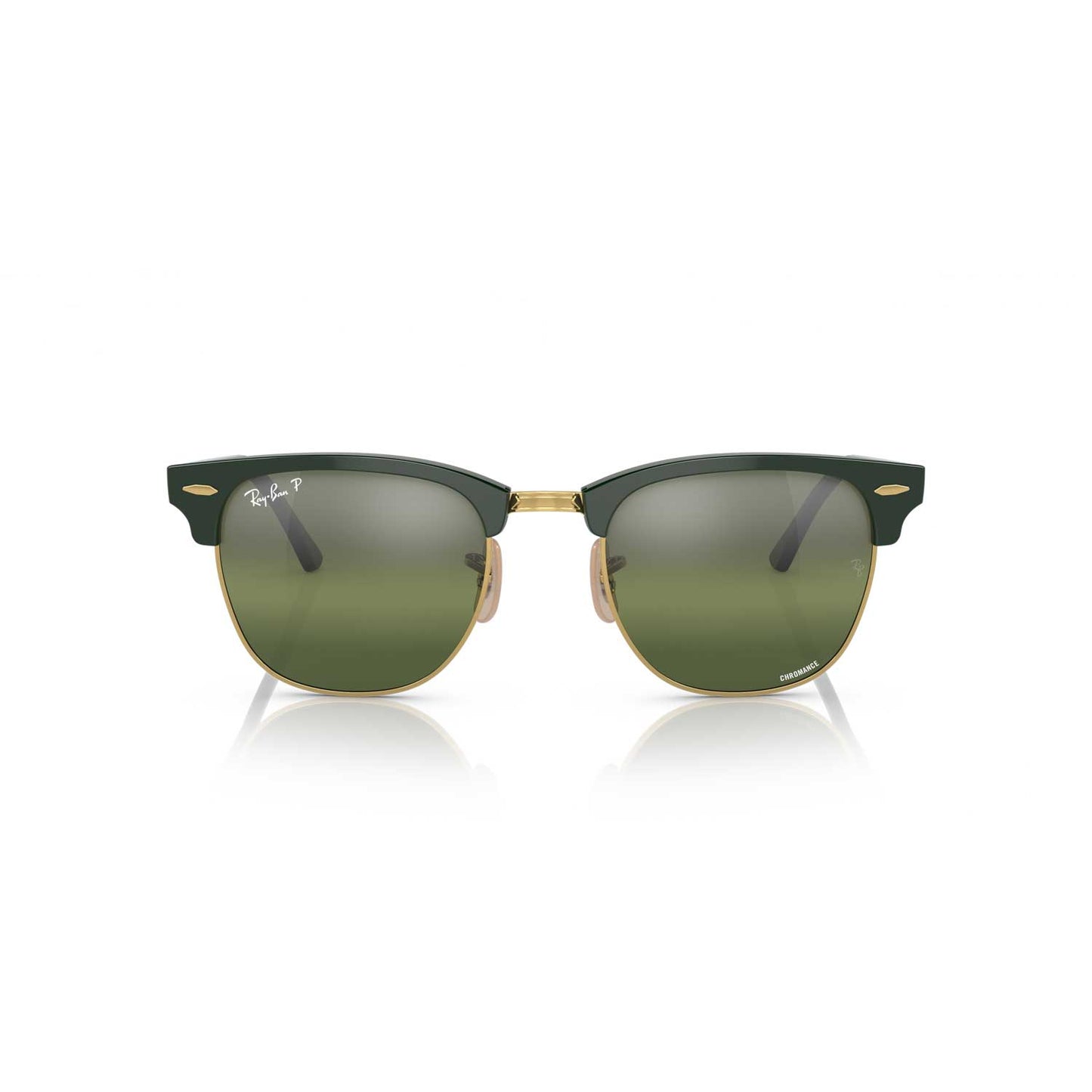 Ray-Ban Clubmaster Chromance Polarized Sunglasses - Green on Gold 55 mm Frame - Green Lenses