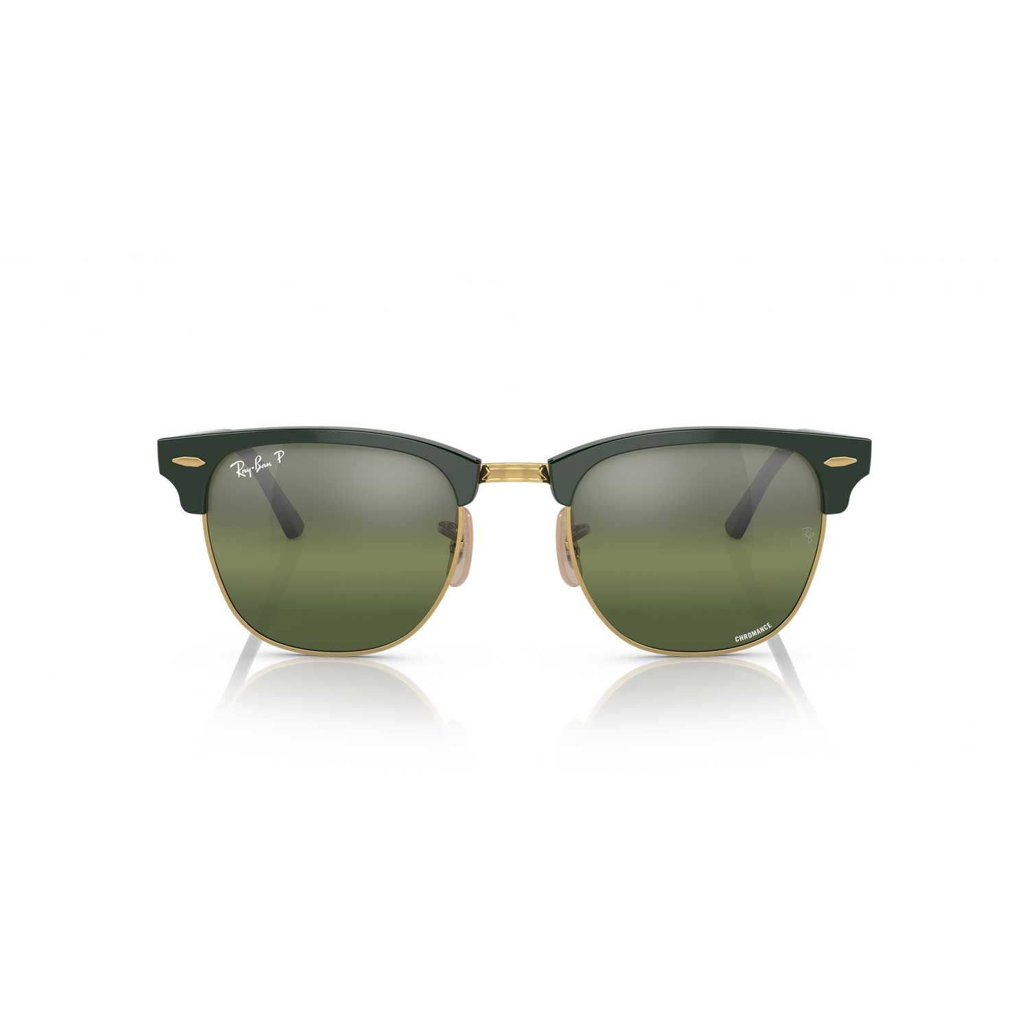 Ray-Ban Clubmaster Chromance Polarized Sunglasses - Green on Gold 55 mm Frame - Green Lenses - BeachToBlvd