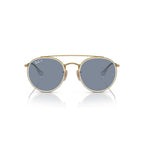 Ray-Ban Round Double Bridge Polarized Sunglasses - Polished Gold Frame - Blue Lenses - BeachToBlvd