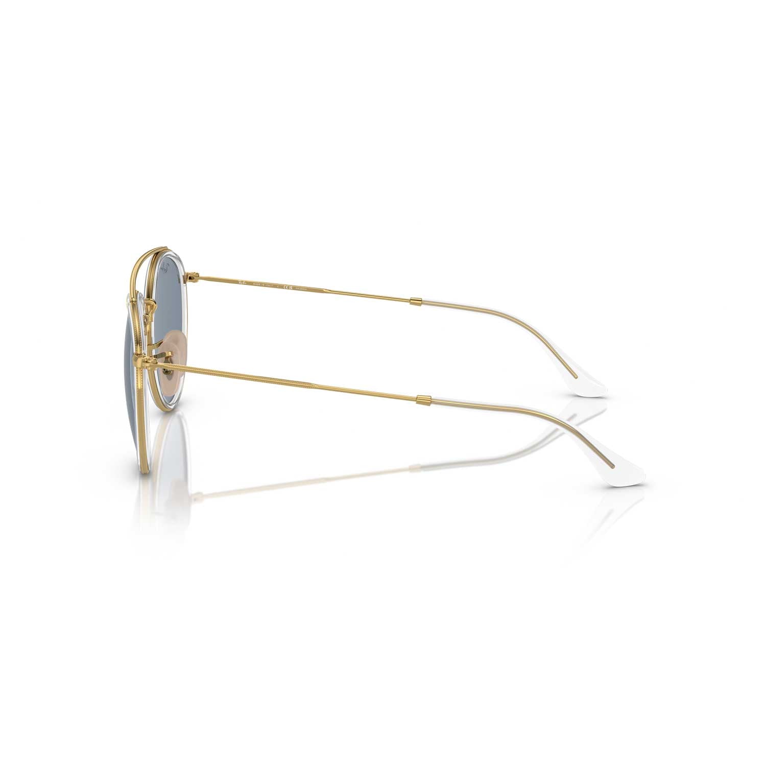 Ray-Ban Round Double Bridge Polarized Sunglasses - Polished Gold Frame - Blue Lenses - BeachToBlvd