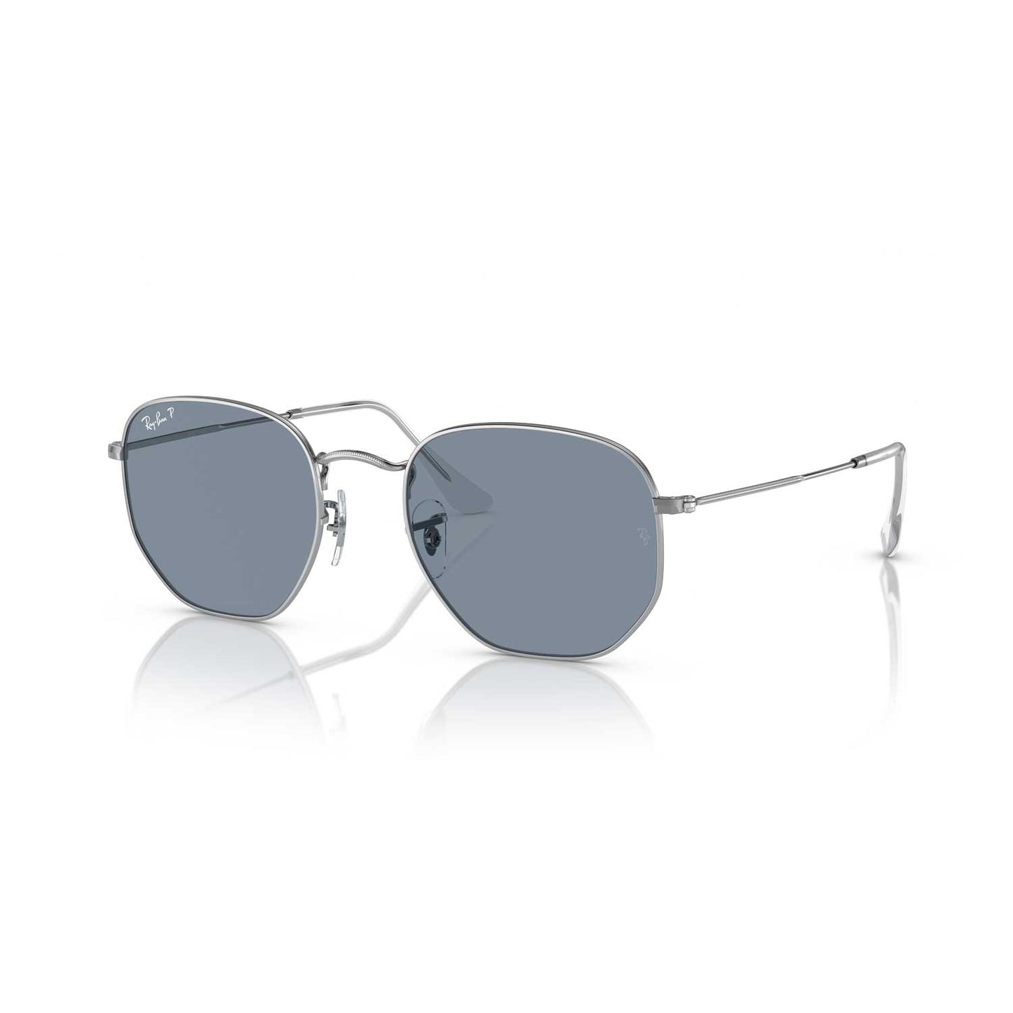 Ray-Ban Hexagonal Flat Lenses Polarized Sunglasses - Silver Frame - Blue Lenses