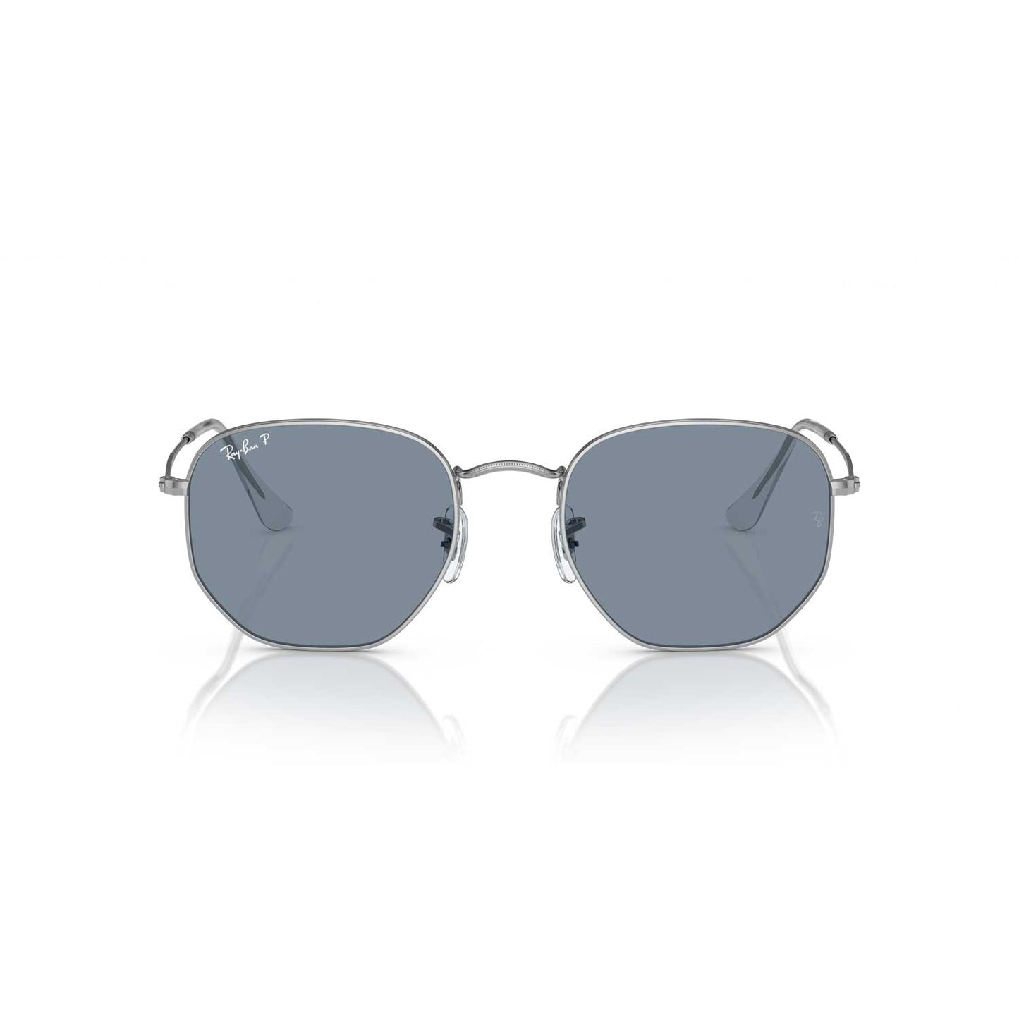 Ray-Ban Hexagonal Flat Lenses Polarized Sunglasses - Silver Frame - Blue Lenses
