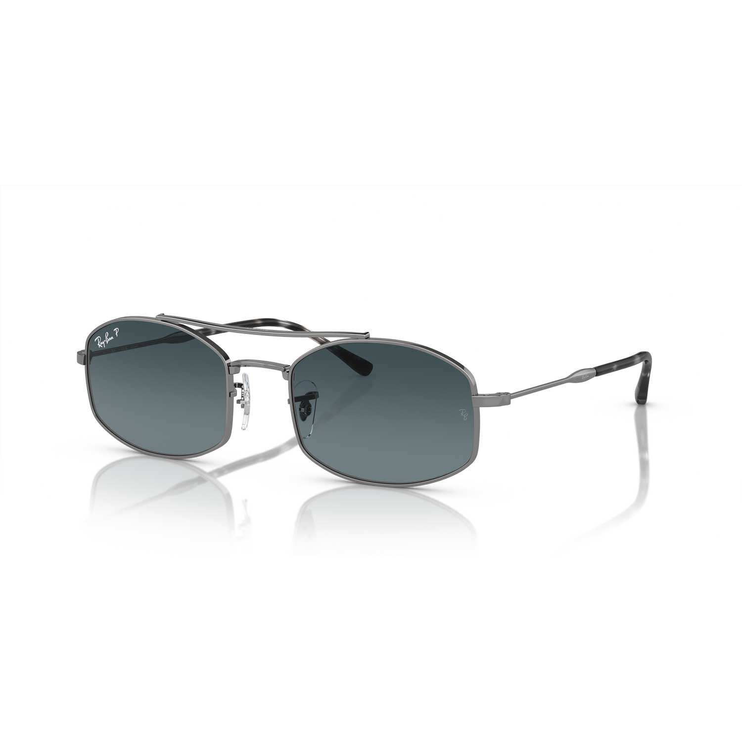 Ray-Ban RB3719 Oval Polarized Sunglasses - Gunmetal Frame - Blue Lenses - BeachToBlvd