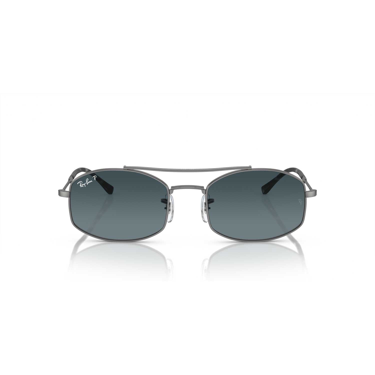 Ray-Ban RB3719 Oval Polarized Sunglasses - Gunmetal Frame - Blue Lenses - BeachToBlvd