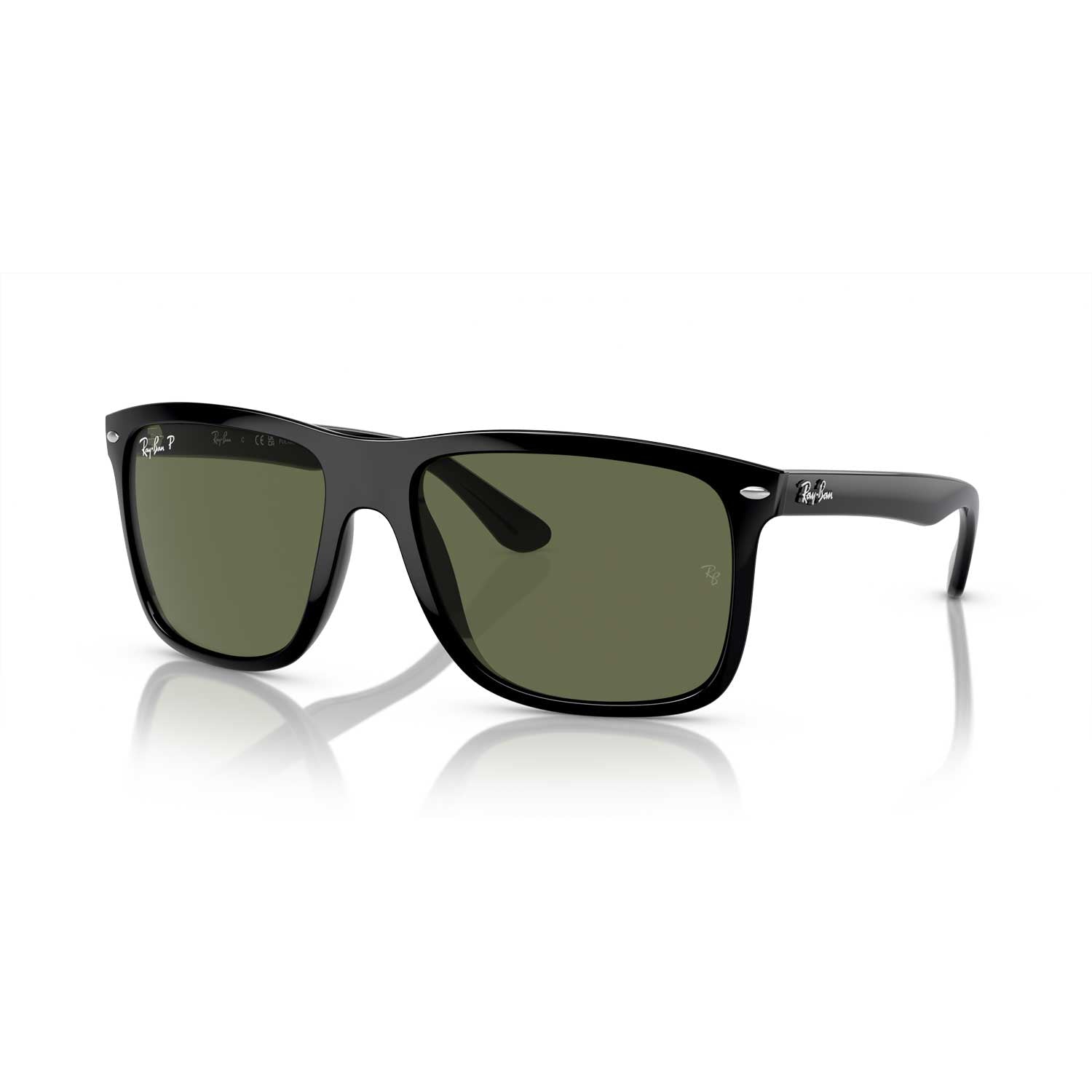 Ray-Ban Boyfriend Two Polarized Sunglasses - Polished Black Frame - Green Lenses - BeachToBlvd