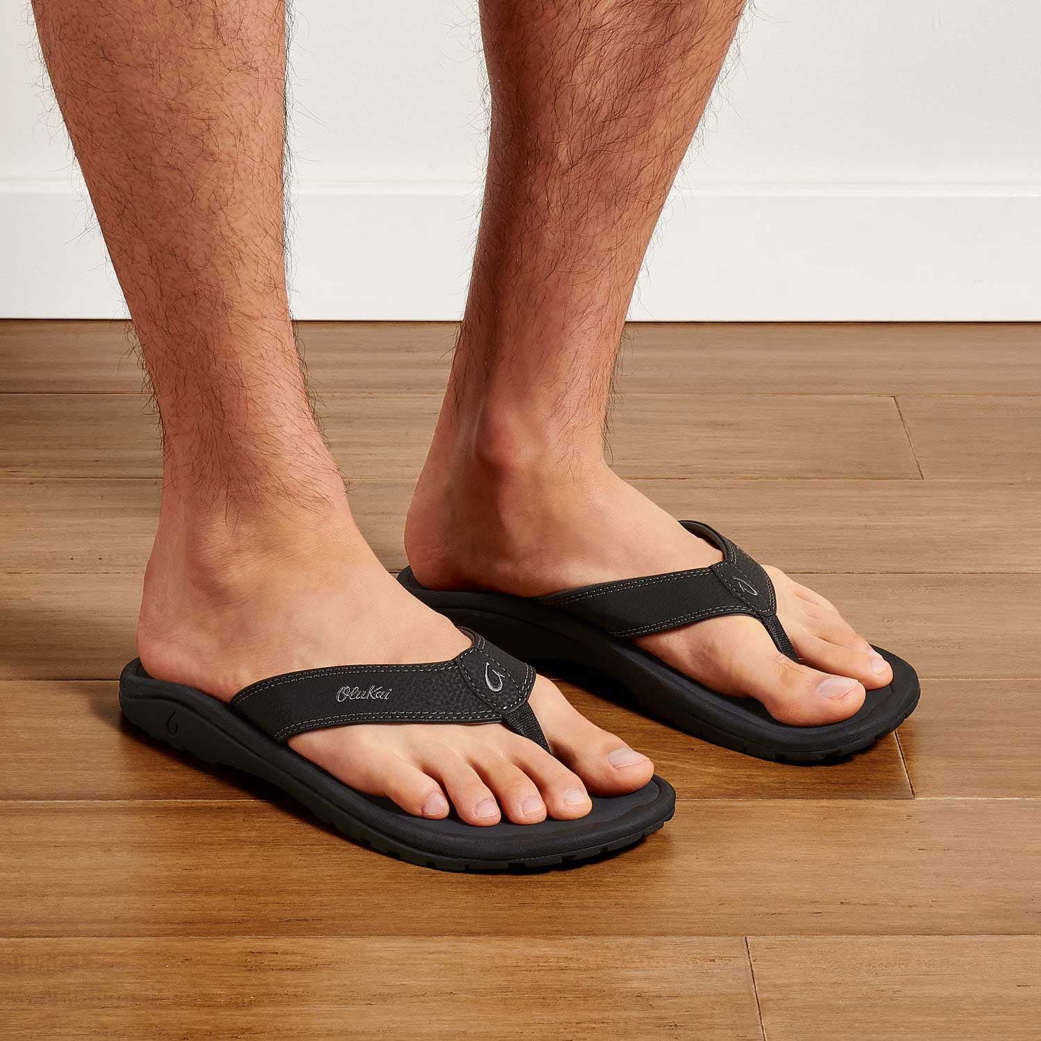 Olukai Ohana Men's Beach Sandals - Black \ Dark Shadow - BeachToBlvd