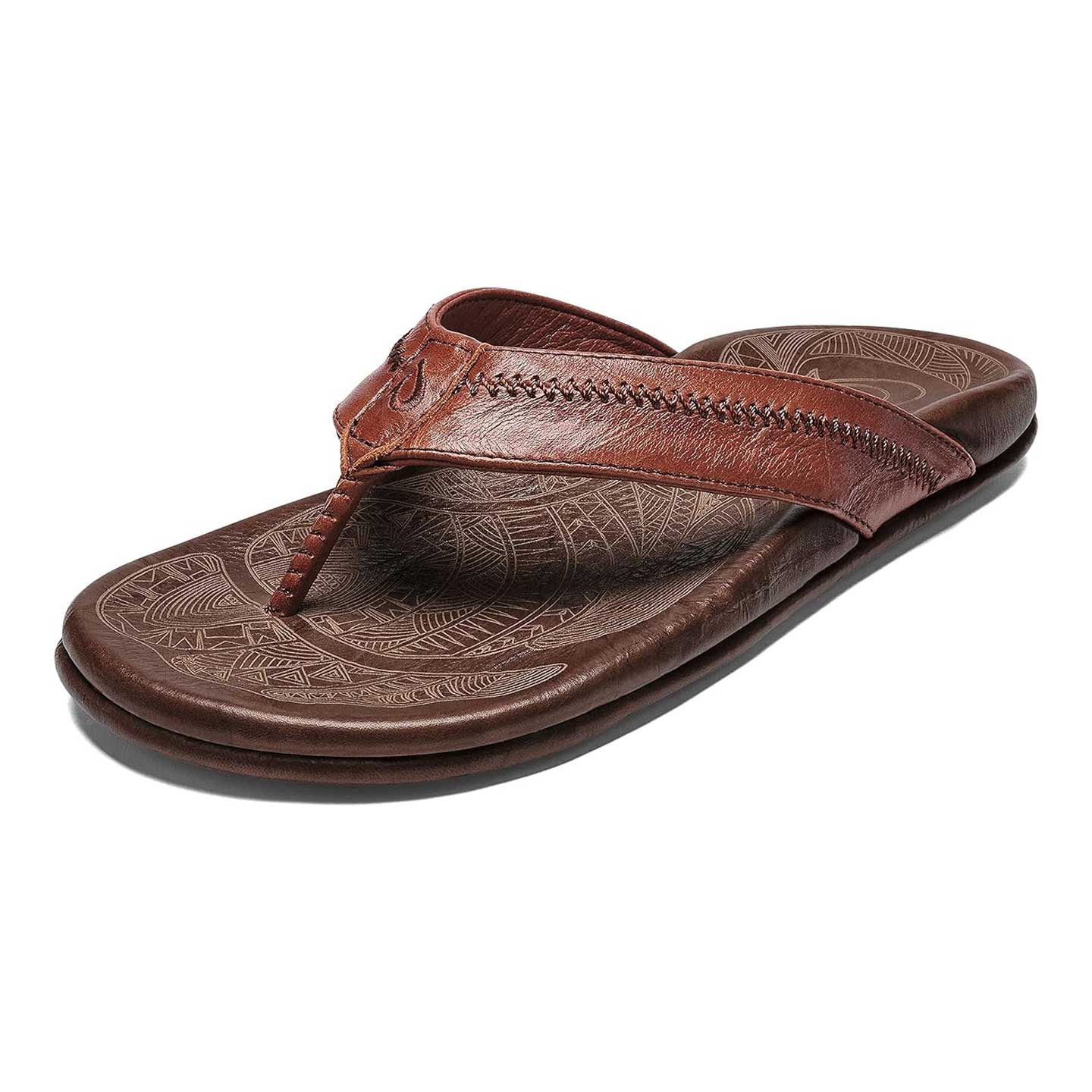 Olukai Hiapo Men's Leather Beach Sandals - Rum\Dark Wood