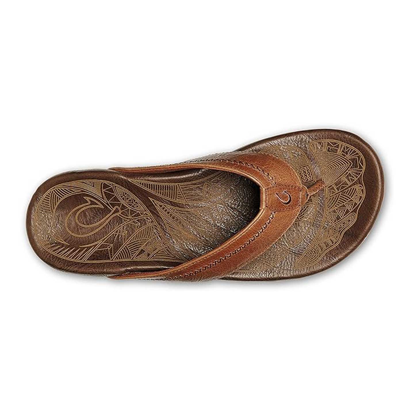 Olukai Hiapo Men's Leather Beach Sandals - Rum\Dark Wood