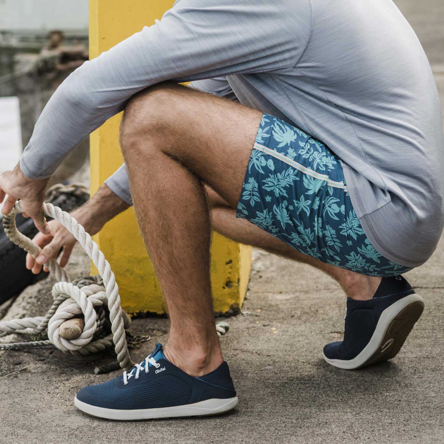 Olukai Moku Pae Men's Boat Shoes - Trench Blue / Off White - BeachToBlvd