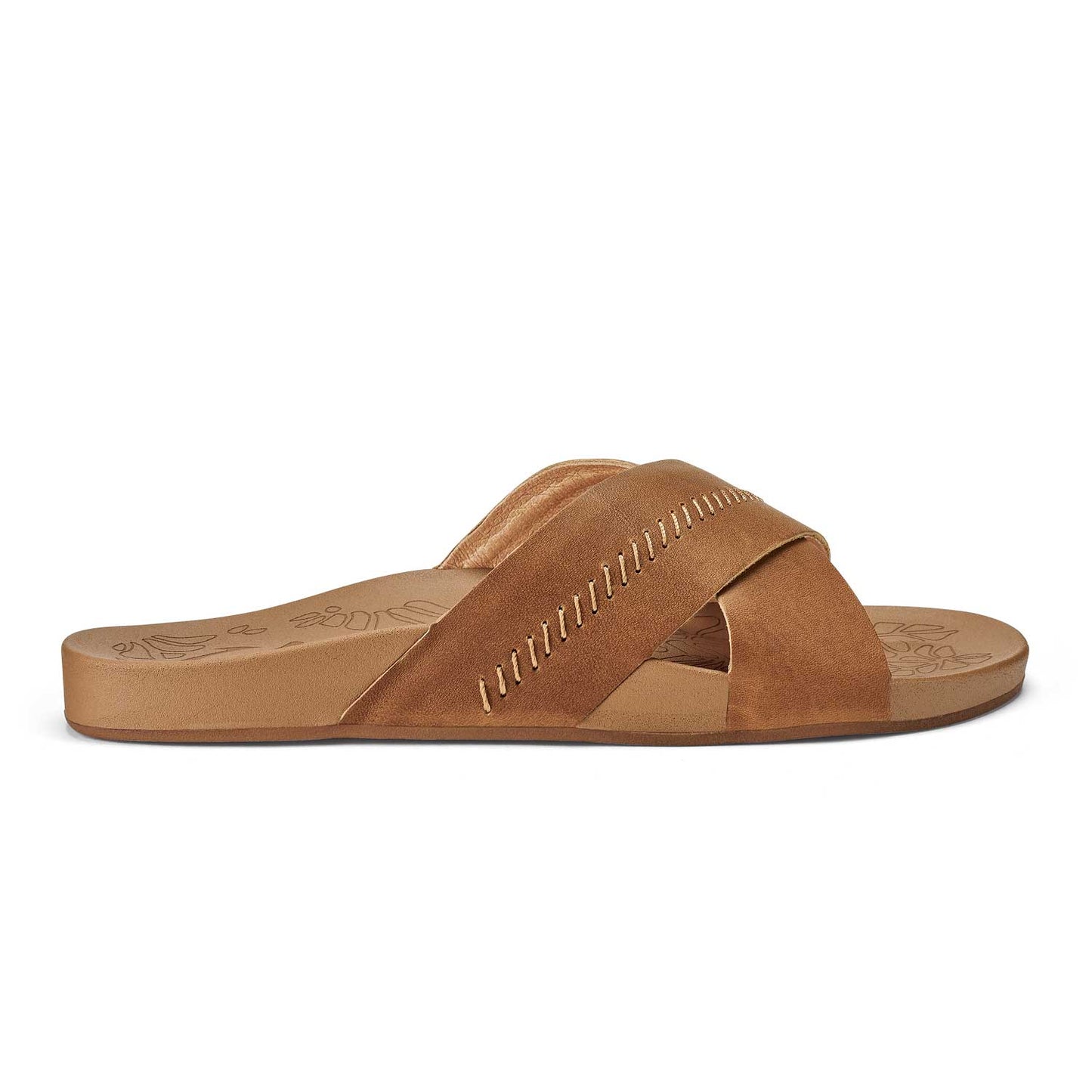Olukai Kipe‘a ‘Olu Women's Leather Slide Beach Sandals - Sahara